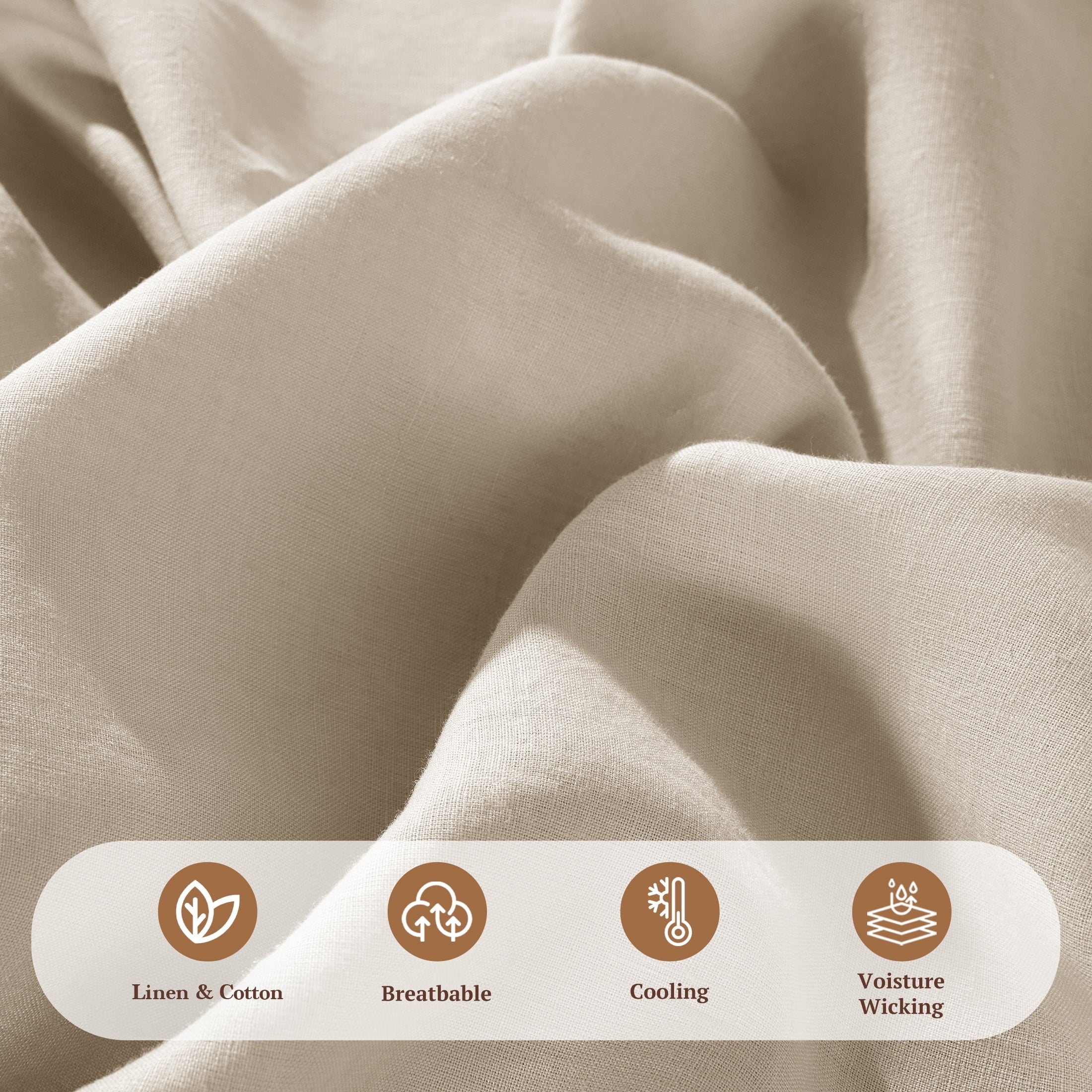 Ultra-Soft Natural Linen Cotton Bed Sheets Set, Deep Pocket - Breathable - Durable - 4 Pieces (Linen, Queen) - Premium Ultra-Soft Pillowcase Pair for Sleeping Detail