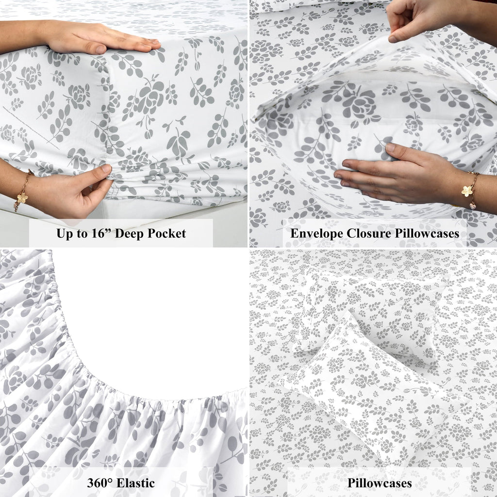 Wrinkle-Resistant Lux Decor Twin Microfiber Bed Sheets - 3 Piece Floral Sheet Set, Soft Breathable Bedding, Wrinlkle Resistant, OEKO-TE... - Cooling Hotel Quality Bedding Sheets and Pillowcases Detail