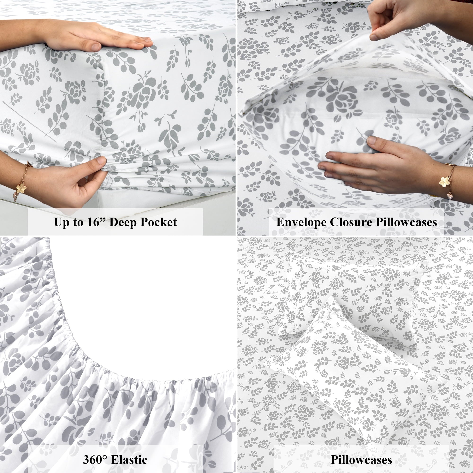Wrinkle-Resistant Lux Decor Twin Microfiber Bed Sheets - 3 Piece Floral Sheet Set, Soft Breathable Bedding, Wrinlkle Resistant, OEKO-TE... - Cooling Hotel Quality Bedding Sheets and Pillowcases Detail