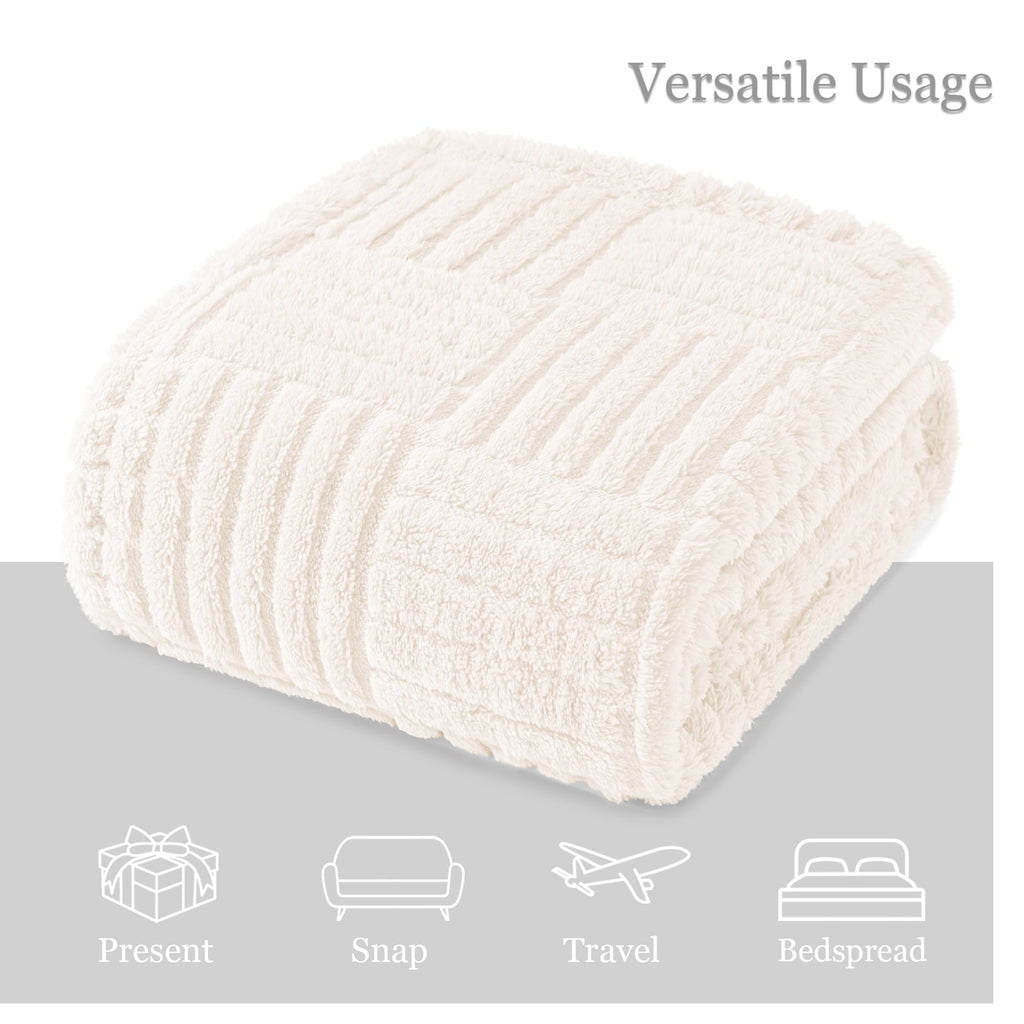 Lightweight Warm Fluffy Fleece Throw Blanket 50"x60" for Couch, Bed, Sofa, Fuzzy Soft Cozy Throw with Decorative Jacquard Pattern for ... - Cozy Fleece Throw Blanket for Couch & Bed Detail