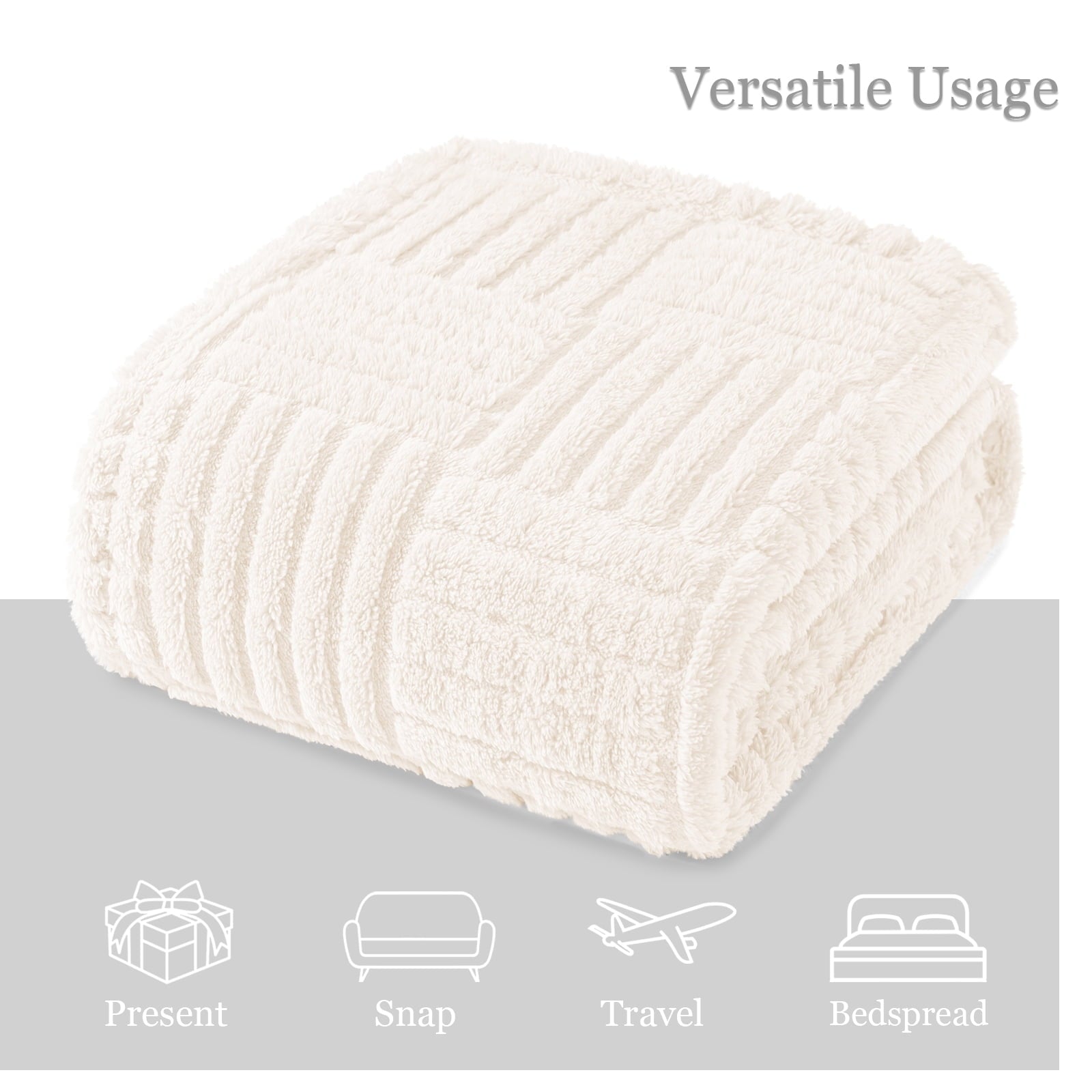 Lightweight Warm Fluffy Fleece Throw Blanket 50"x60" for Couch, Bed, Sofa, Fuzzy Soft Cozy Throw with Decorative Jacquard Pattern for ... - Cozy Fleece Throw Blanket for Couch & Bed Detail
