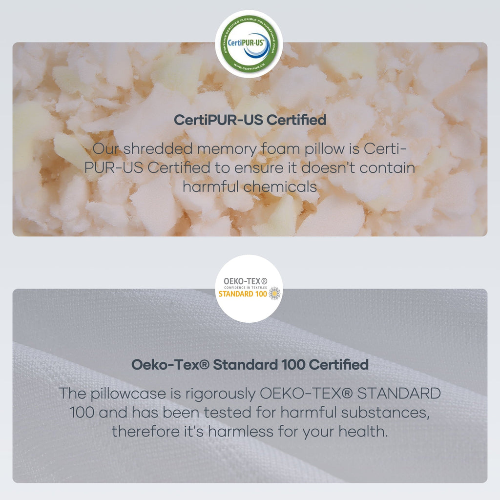 Decorative Plump Shredded Memory Foam Pillow 2 Pack Pillow for Bed, Side, Back and Stomach Sleepers, CertiPUR-US Certified 28"x20" - Hotel Quality Plush Sleeping Pillows Detail