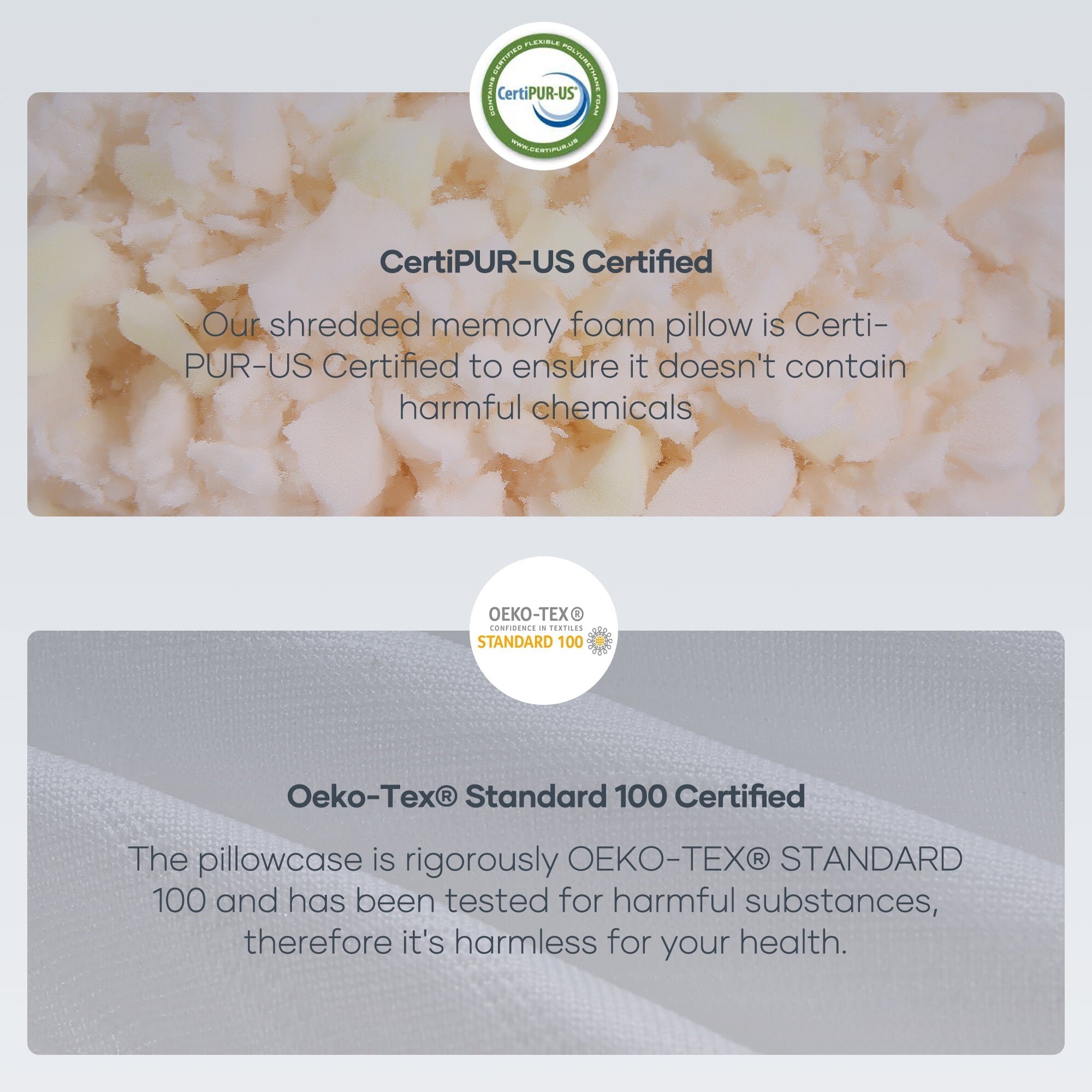 Decorative Plump Shredded Memory Foam Pillow 2 Pack Pillow for Bed, Side, Back and Stomach Sleepers, CertiPUR-US Certified 28"x20" - Hotel Quality Plush Sleeping Pillows Detail