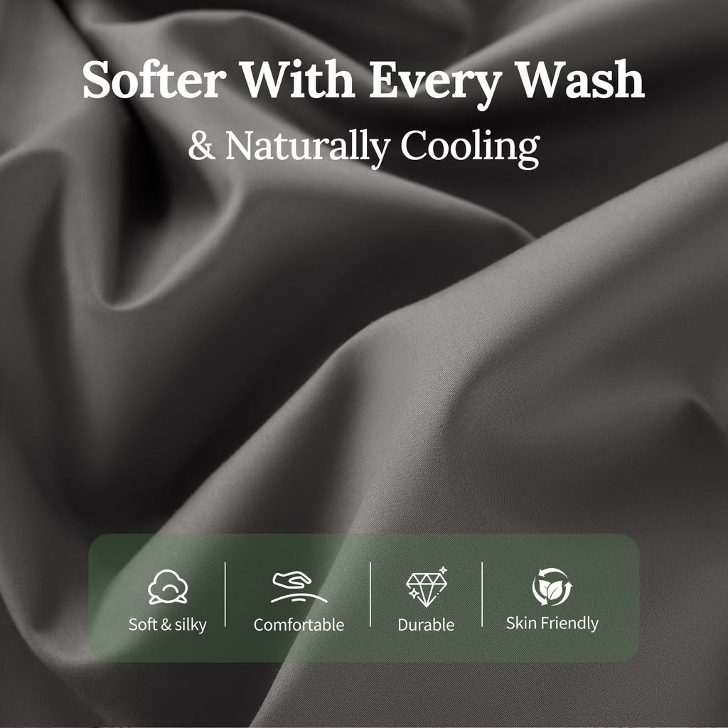 Ultra-Soft 100% Cotton Bed Sheets Set, 1000 Thread Count 4 Piece Luxury Soft Sheets Set with 16" Deep Pocket, Queen, Dark Gray - Breathable Egyptian Cotton Flat & Fitted Sheets Detail