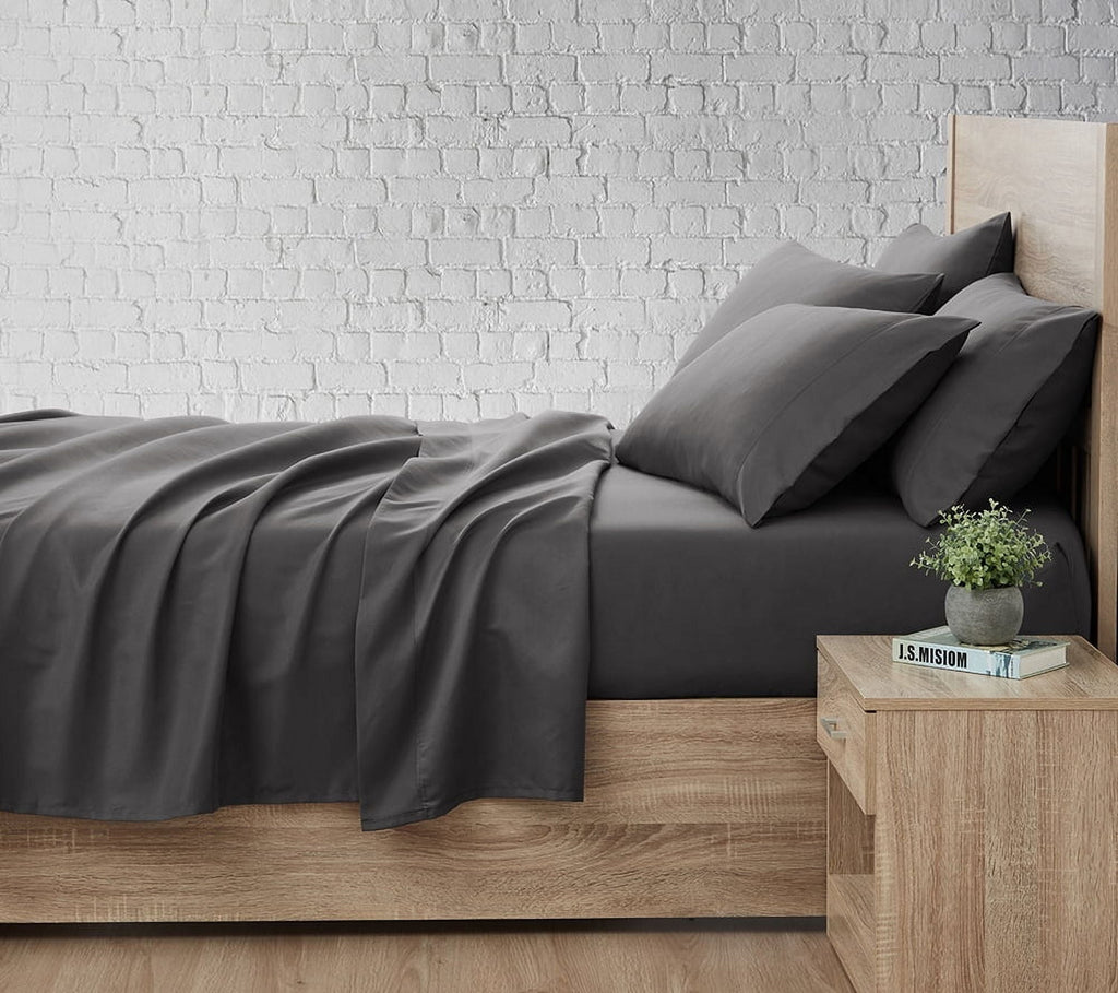 Breathable Luxury So Soft 3-Piece Dark Gray Sheet Set, Twin - Premium Ultra-Soft Pillowcase Pair for Sleeping Detail