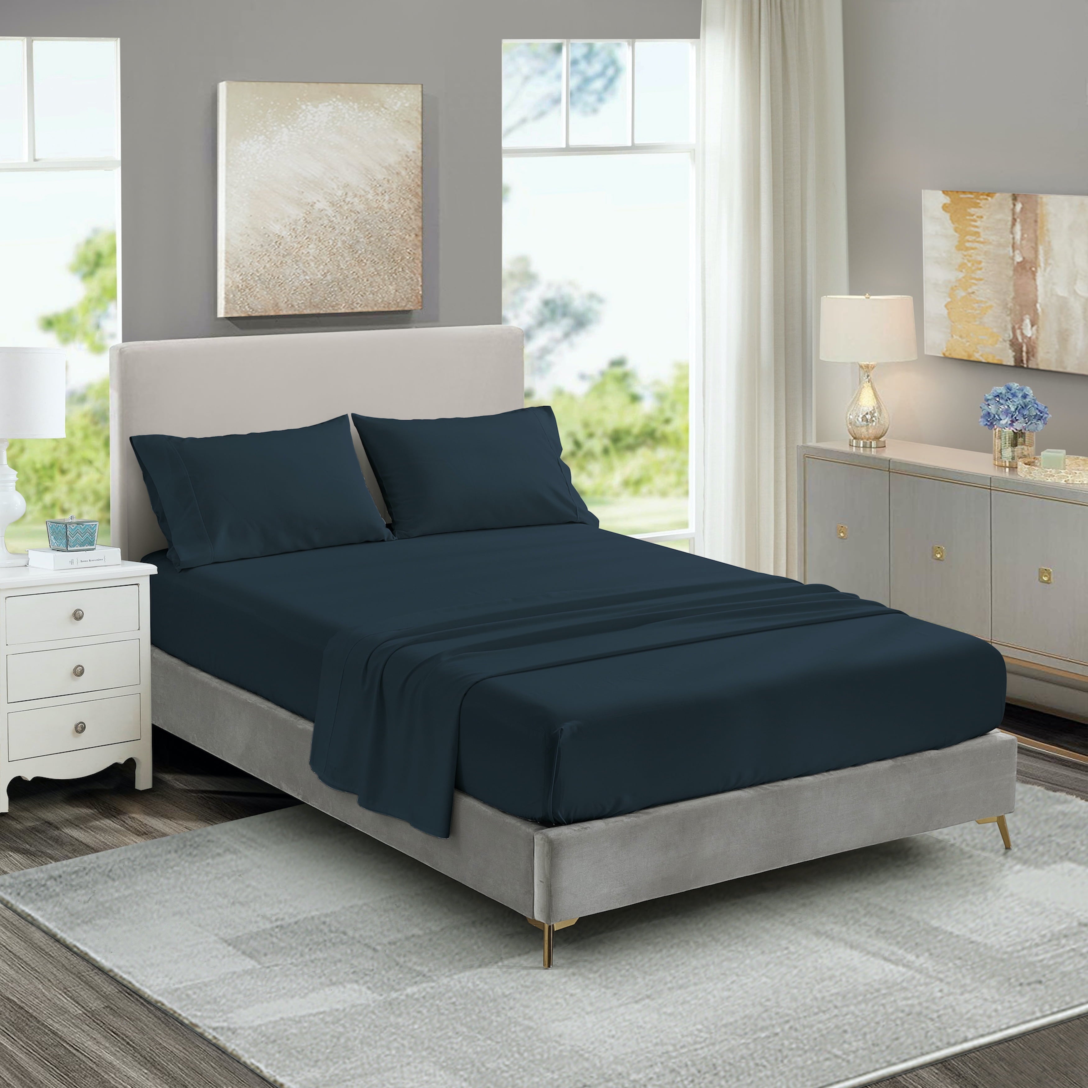Breathable Luxury 3-Piece Twin Sheet Set, Ultra-Soft 800 Thread Count Microfiber, Deep Pocket, Twin, Blue Indigo - Luxury Bed Sheet Set with Deep Pockets Detail