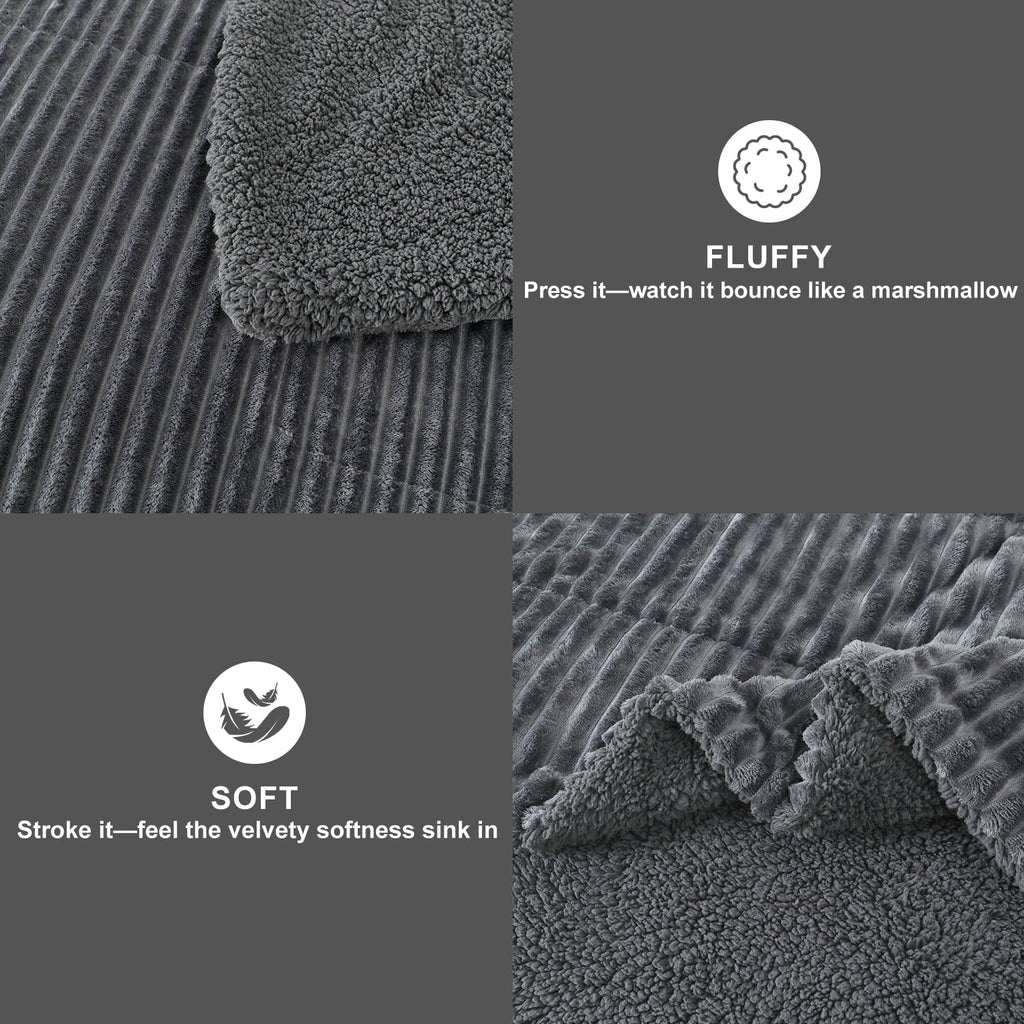 Hypoallergenic Cloud 3 Piece Fleece Queen Comforter Set - Soft & Warm Fluffy Dark Gray Sherpa Bedding , Fuzzy Heavy Double Sided Design Wi... - Luxurious Quilted Duvet Cover Set Detail