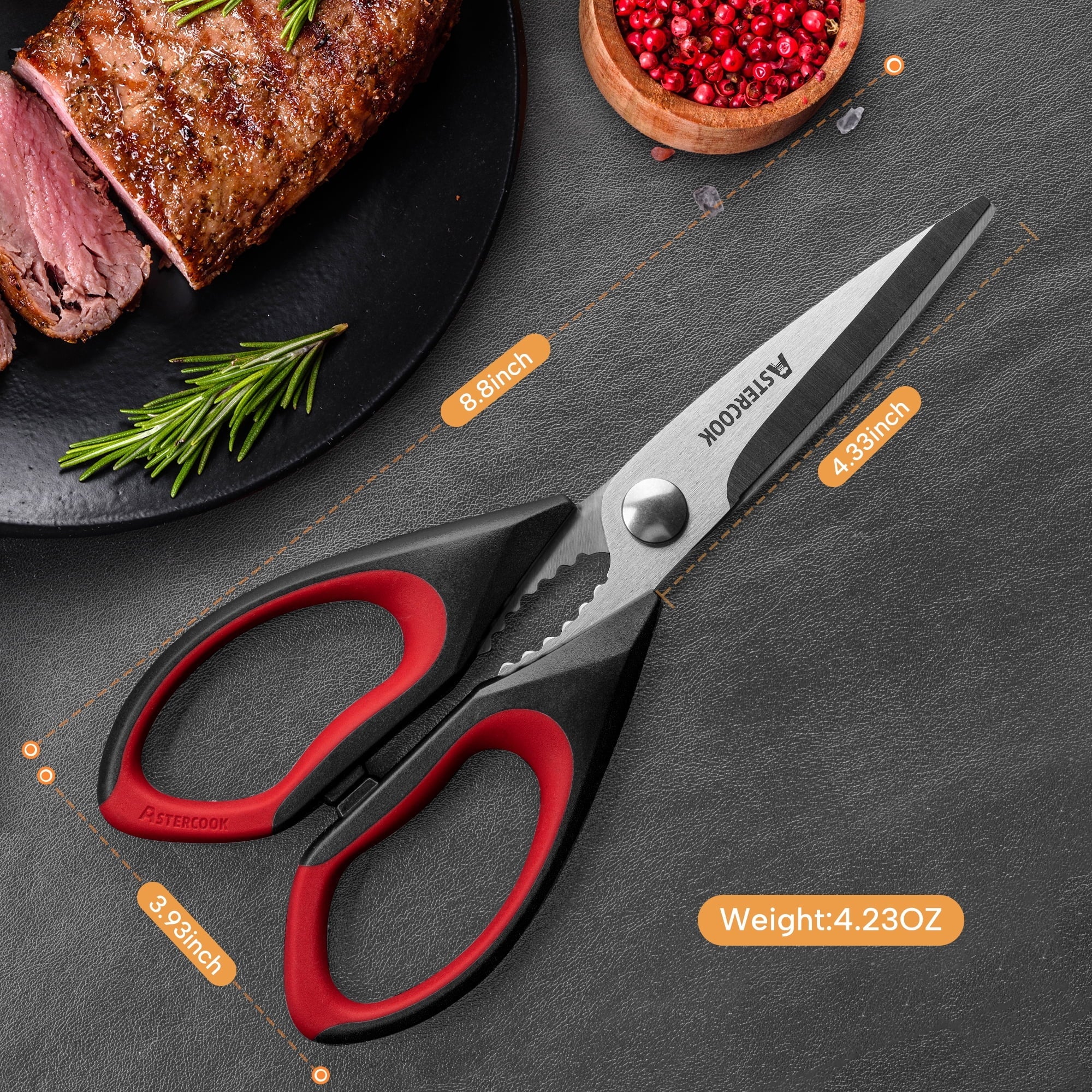 Ergonomic Manual 2 Pcs Kitchen Scissors, Heavy Duty Shears with Serrated Blade, Ergonomic Handle Food Scissor for Poultry, H... - Innovative Kitchen Helper for Modern Cooking Detail