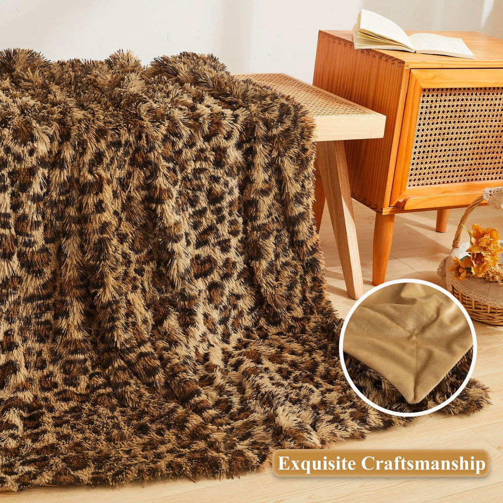 Decorative Knitted Luxury Faux Fur Leopard Print Throw, Soft 50x60 Cheetah Print Fluffy Blanket, Shaggy Plush Decorative Couch Throw, Cu... - Lightweight Plush Warm Blanket for All Seasons Detail