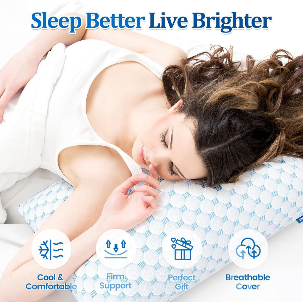 Ergonomic Memory Foam Memory Foam Pillow for Bed, Firm Cooling Pillow with Washable Cover, Supportive Bed Pillow for Side,Stomach and Back ... - Decorative Throw Pillow Cushion for Sofa & Bed Detail