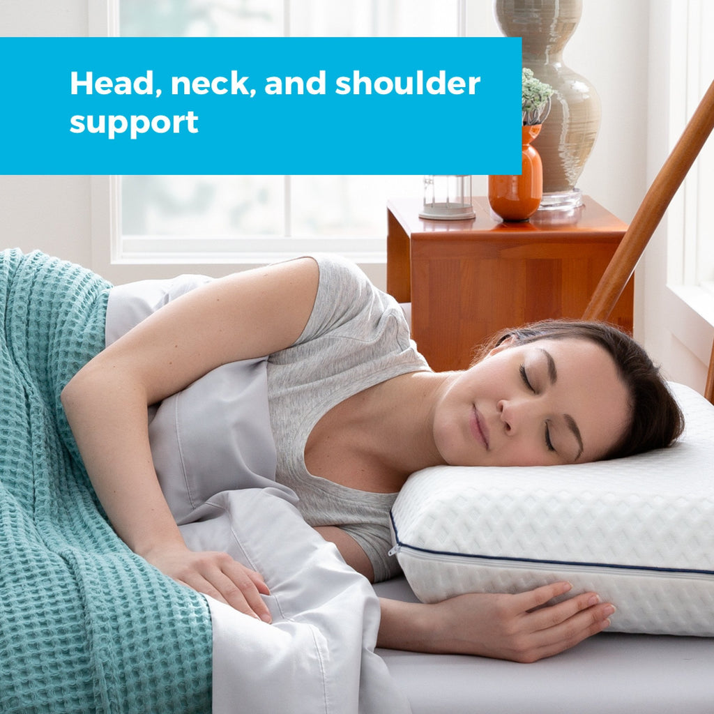 Ergonomic Memory Foam Medium Feel Standard Size Ventilated Gel Memory Foam Bed Pillow with Washable Cover and Temperature Regulating Infusion - Hotel Quality Plush Sleeping Pillows Detail