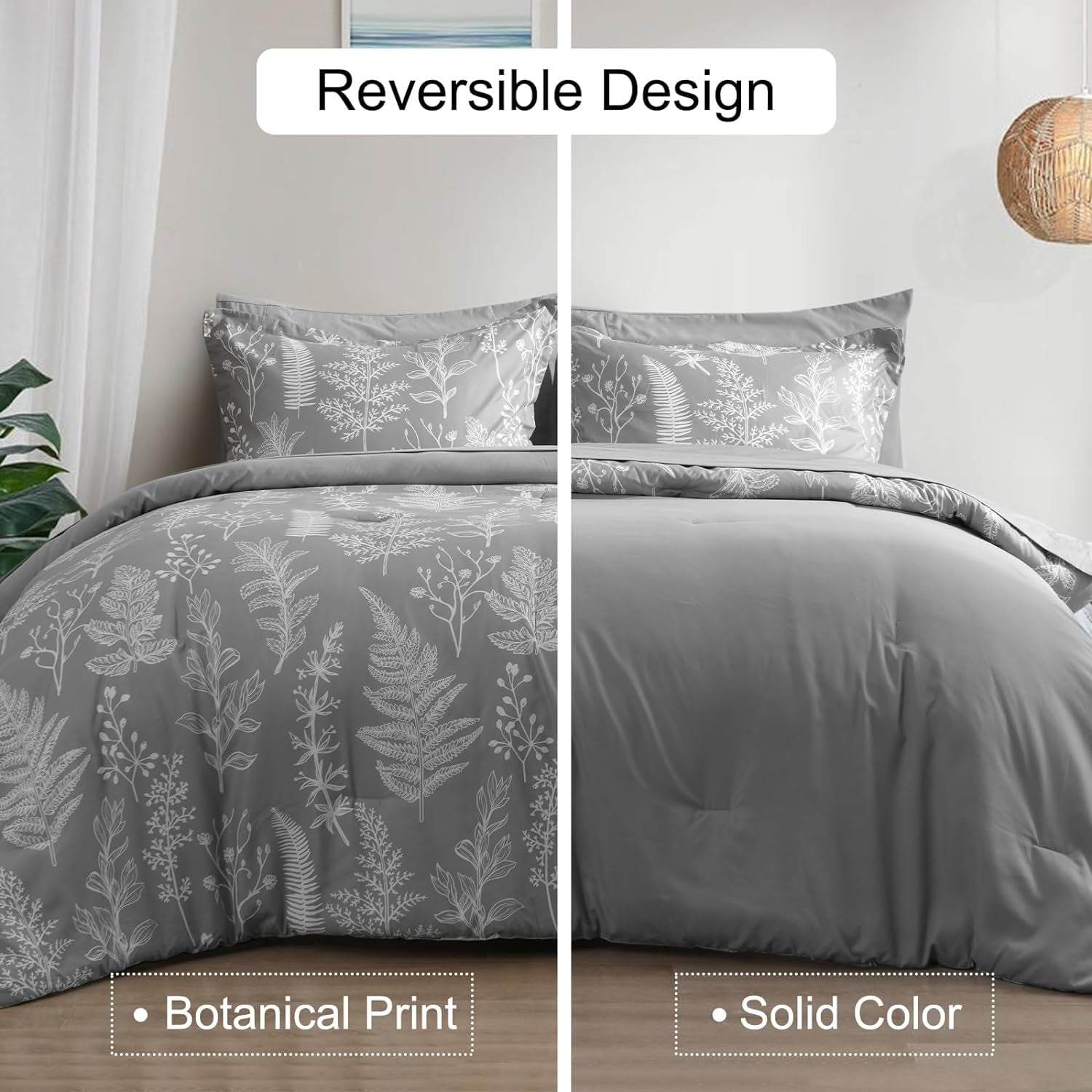 Luxurious Quilted 7 Pieces Printed King Comforter Set, Lightweight Reversible Botanical Bedding Set Include Comforter, Pillow Shams, Fl... - Luxurious Quilted Duvet Cover Set Detail