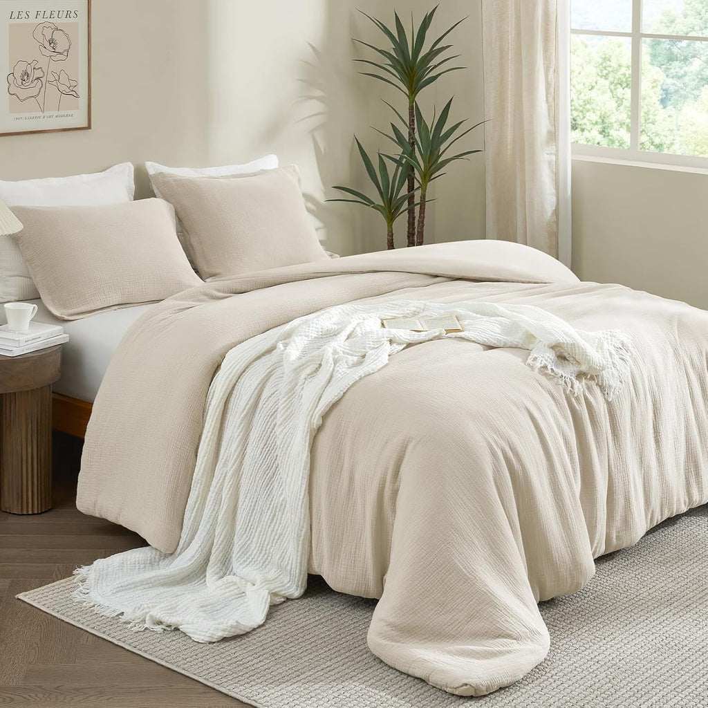 Fluffy Down Alternative Cotton Muslin Comforter Set Queen Size, Ultra Soft Breathable & Lightweight Bedding Set for All Seasons, 1 Comfy Comf... - Hypoallergenic Ultra-Fluffy Quilt for Winter Detail