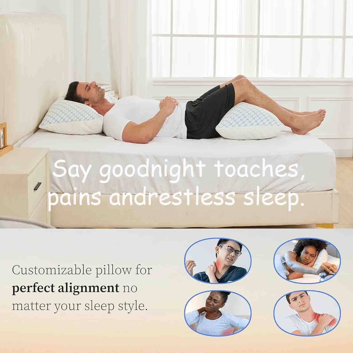 Orthopedic Support Pillows for Sleeping (2-Pack), Luxury Hotel Pillows Queen Size Set of 2,Bed Pillows for Side and Back Sleeper (Queen) - Ergonomic Memory Foam Pillow for Neck Pain Support Detail