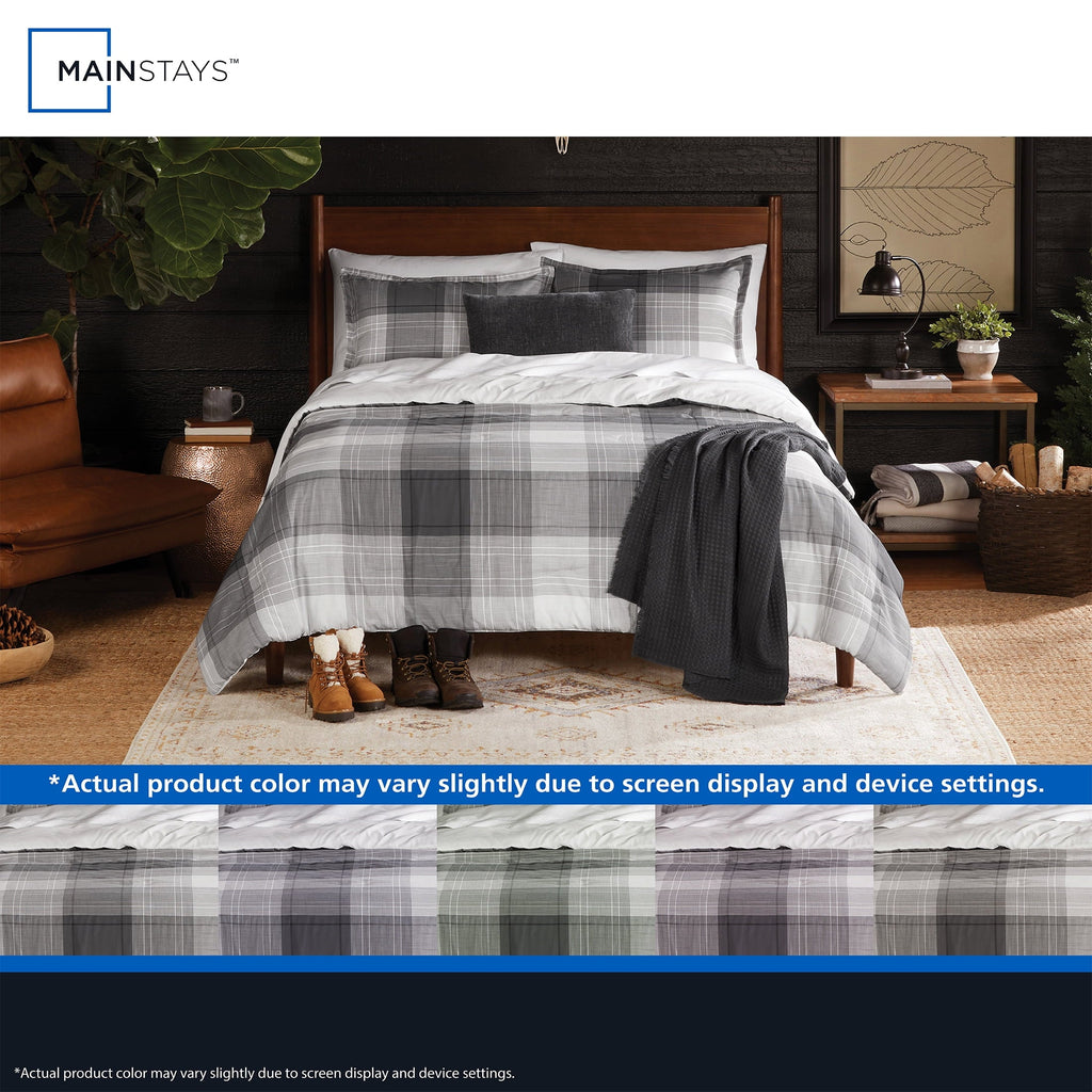All-Season Full/Queen Comforter Set, All-Season, 5-Piece, Grey Plaid - Cloud-Like Soft Lightweight Bed Comforter Detail
