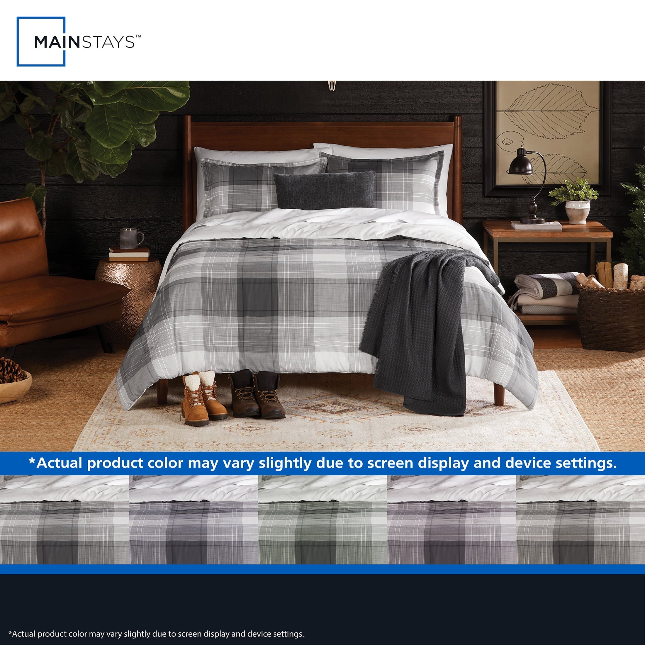 All-Season Full/Queen Comforter Set, All-Season, 5-Piece, Grey Plaid - Cloud-Like Soft Lightweight Bed Comforter Detail