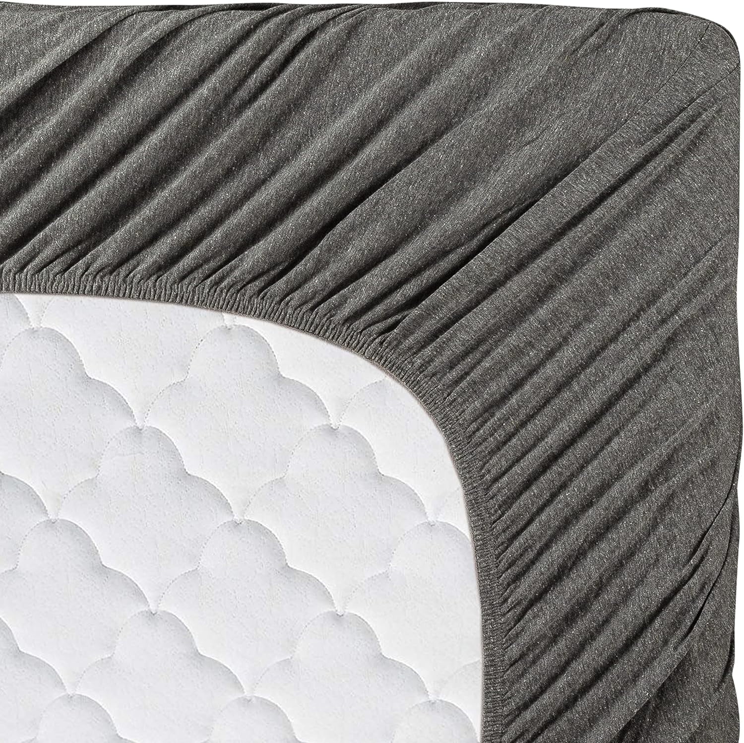 Cooling Sateen Jersey Sheet Set - 4 Pieces Queen Cotton Sheets Set - Stretchable Ultrasoft Luxury Knit Bed Linen (Dark Gray, Queen) - Luxury Bed Sheet Set with Deep Pockets Detail