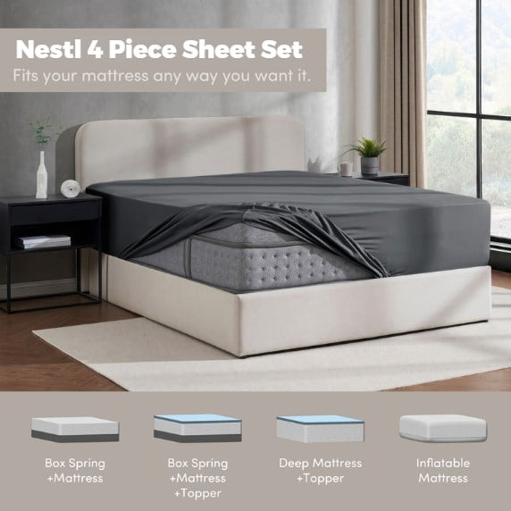 Premium Egyptian Cotton Queen Sheets Set, 1800 Series 4 Piece Sheets , Luxury Soft Microfiber Queen Size Bed Sheets Set, Gray - Premium Ultra-Soft Pillowcase Pair for Sleeping Detail