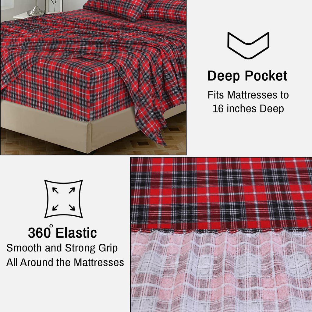 Wrinkle-Resistant Flannel Sheets Queen Size - 100% Cotton Double Brushed Bed Sheets, Deep Pockets 16 Inches Queen Sheet Set, All Season... - Premium Ultra-Soft Pillowcase Pair for Sleeping Detail