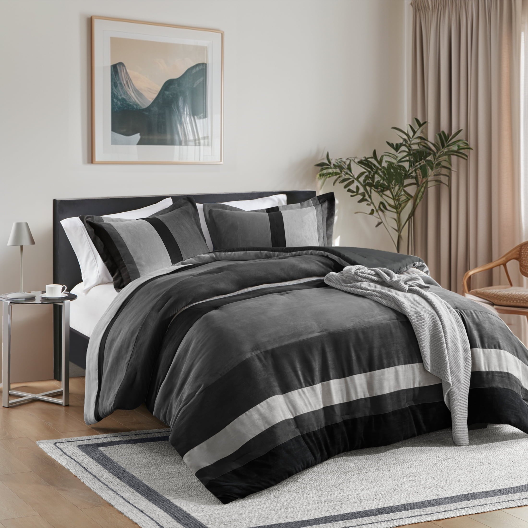 Fluffy Down Alternative Twin/Twin XL Comforter Set Black, 2 Pieces Faux Suede Comforters Twin/Twin XL Size, Pieced Bedding Comforters Sets, C... - Hypoallergenic Ultra-Fluffy Quilt for Winter Detail