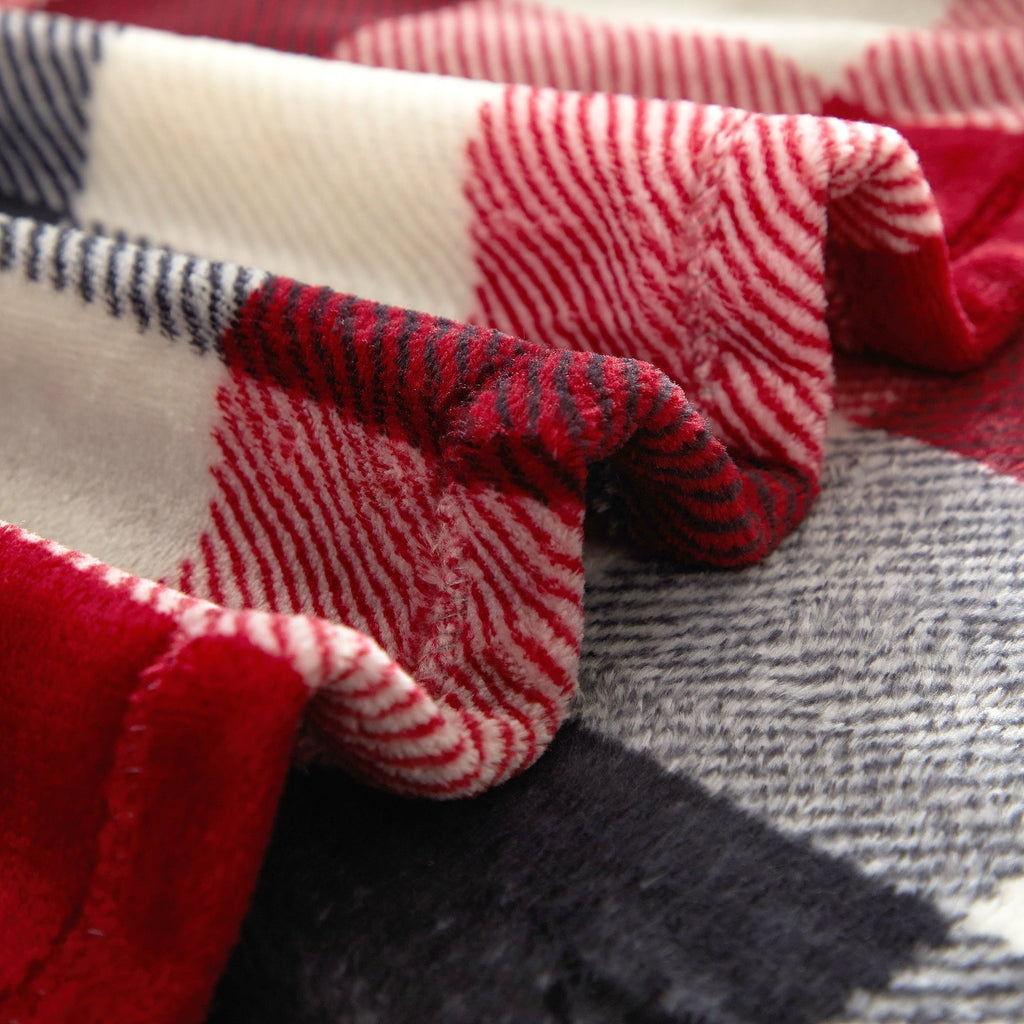 Cozy Fleece Cozy Plush Throw Blanket, Red Plaid 50" x 60" All Ages - Super Soft Reversible Sherpa Flannel Blanket Detail