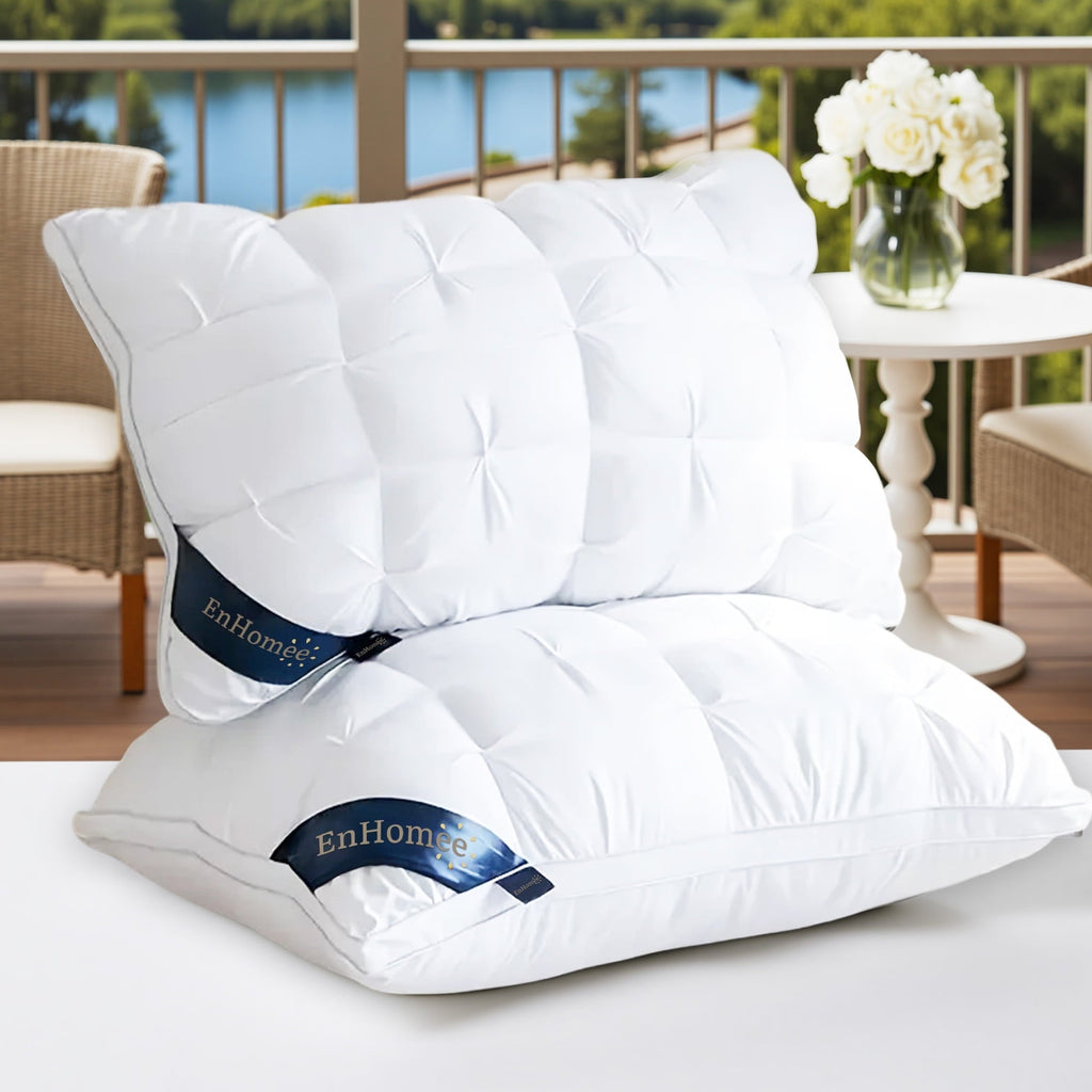 Ergonomic Memory Foam 2-Pack Luxurious Hotel-Quality ,Resistant to Flattening, All-Season,White - Hotel Quality Plush Sleeping Pillows Detail