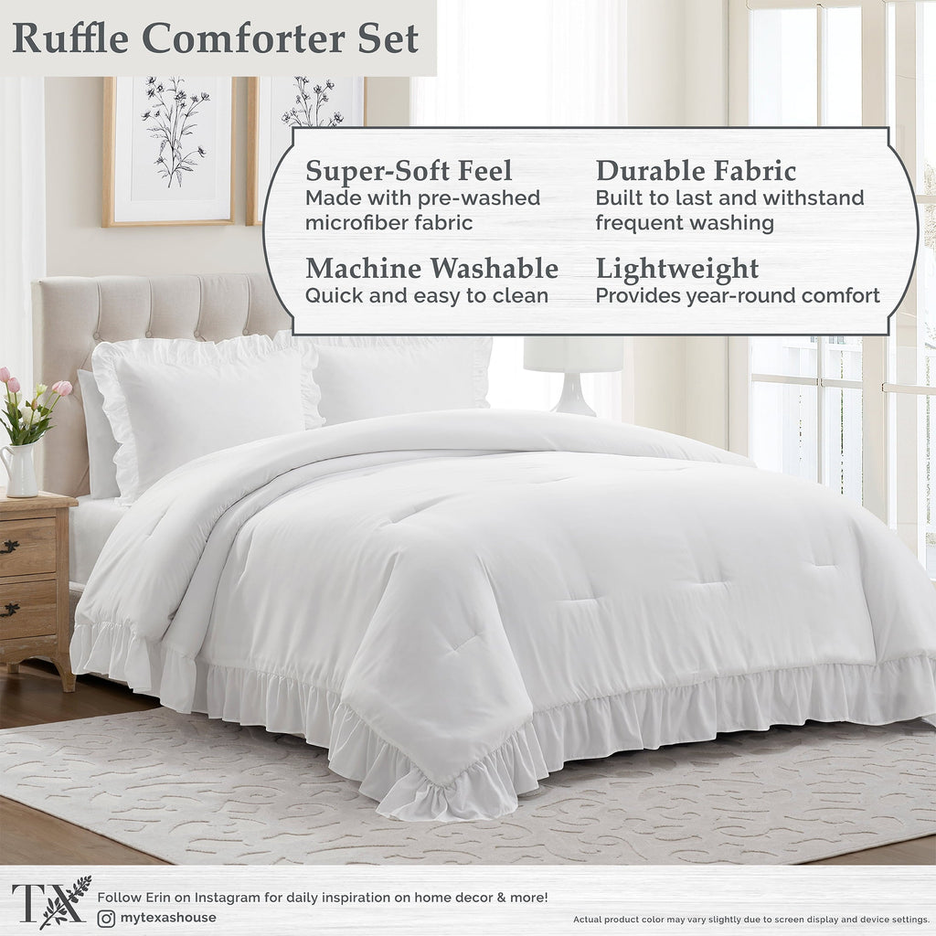 Heavyweight Warmth Full/Queen Comforter Set, All-Season, 3-Piece, White Ruffle - All-Season Down Alternative Comforter Insert Detail