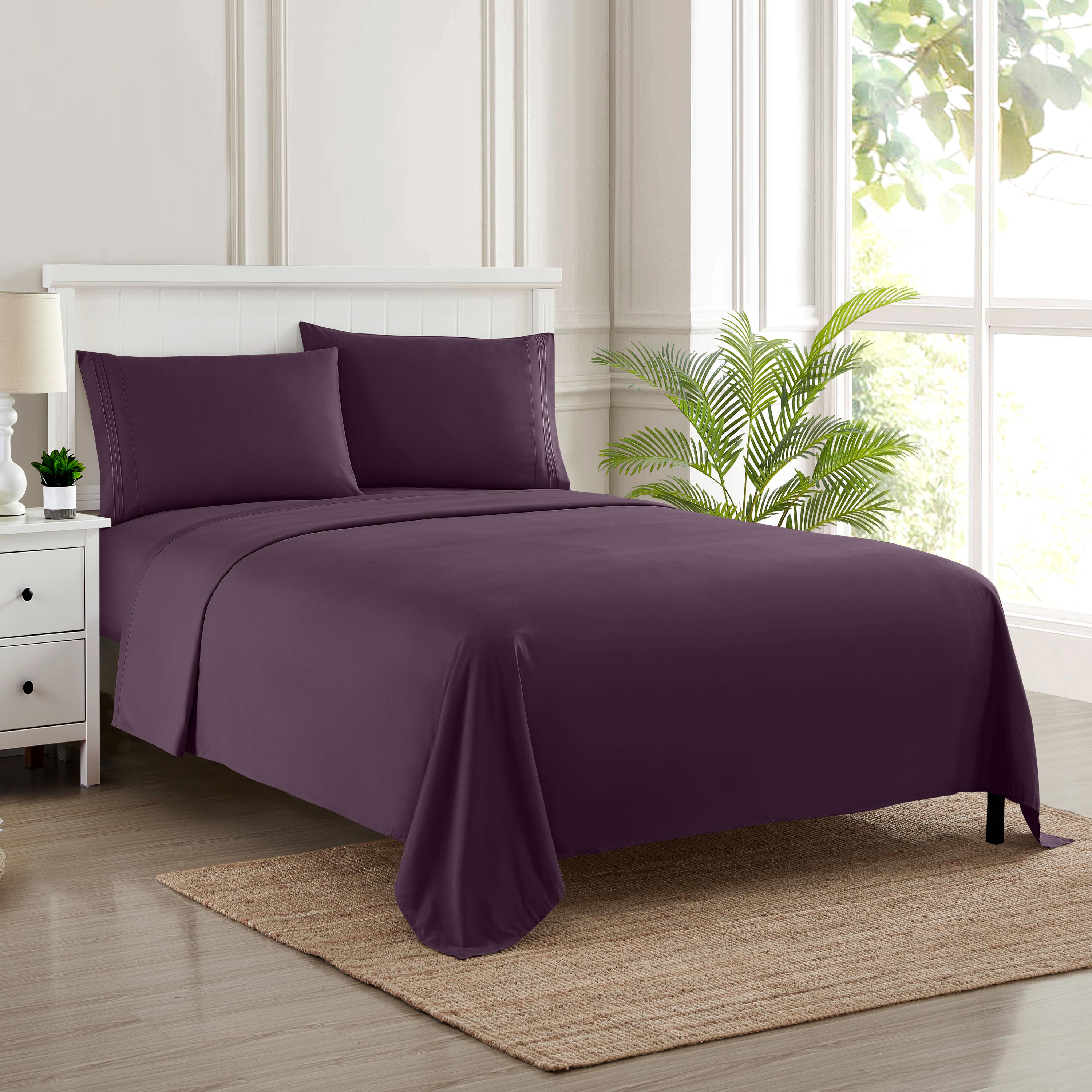 Ultra-Soft 1800 Series Bed Sheets - Extra Soft Microfiber Deep Pocket Sheet Set - Purple, Full - Breathable Egyptian Cotton Flat & Fitted Sheets Detail