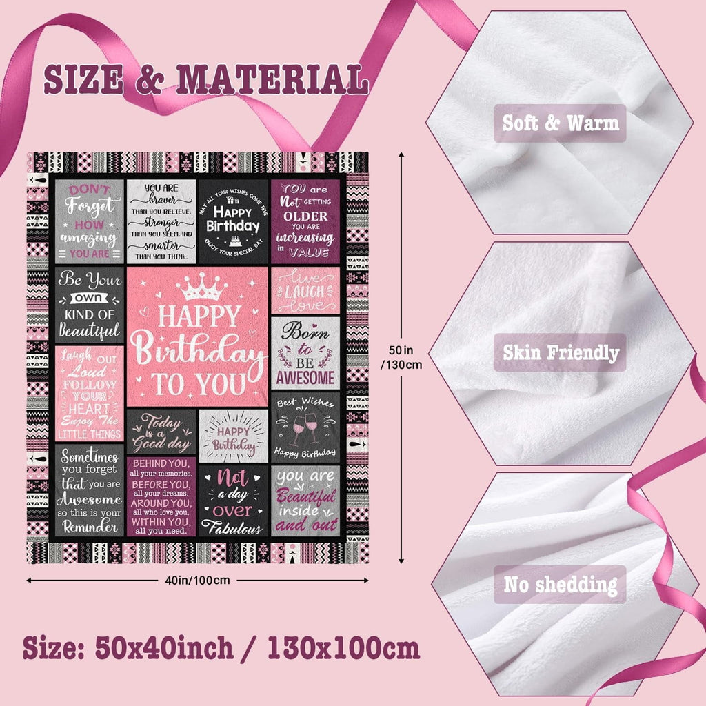 Reversible Sherpa Birthday Gifts for Women Girls Throw Blanket, Happy Birthday Decorations for Women, Gifts for Women Birthday Unique, ... - Cozy Fleece Throw Blanket for Couch & Bed Detail