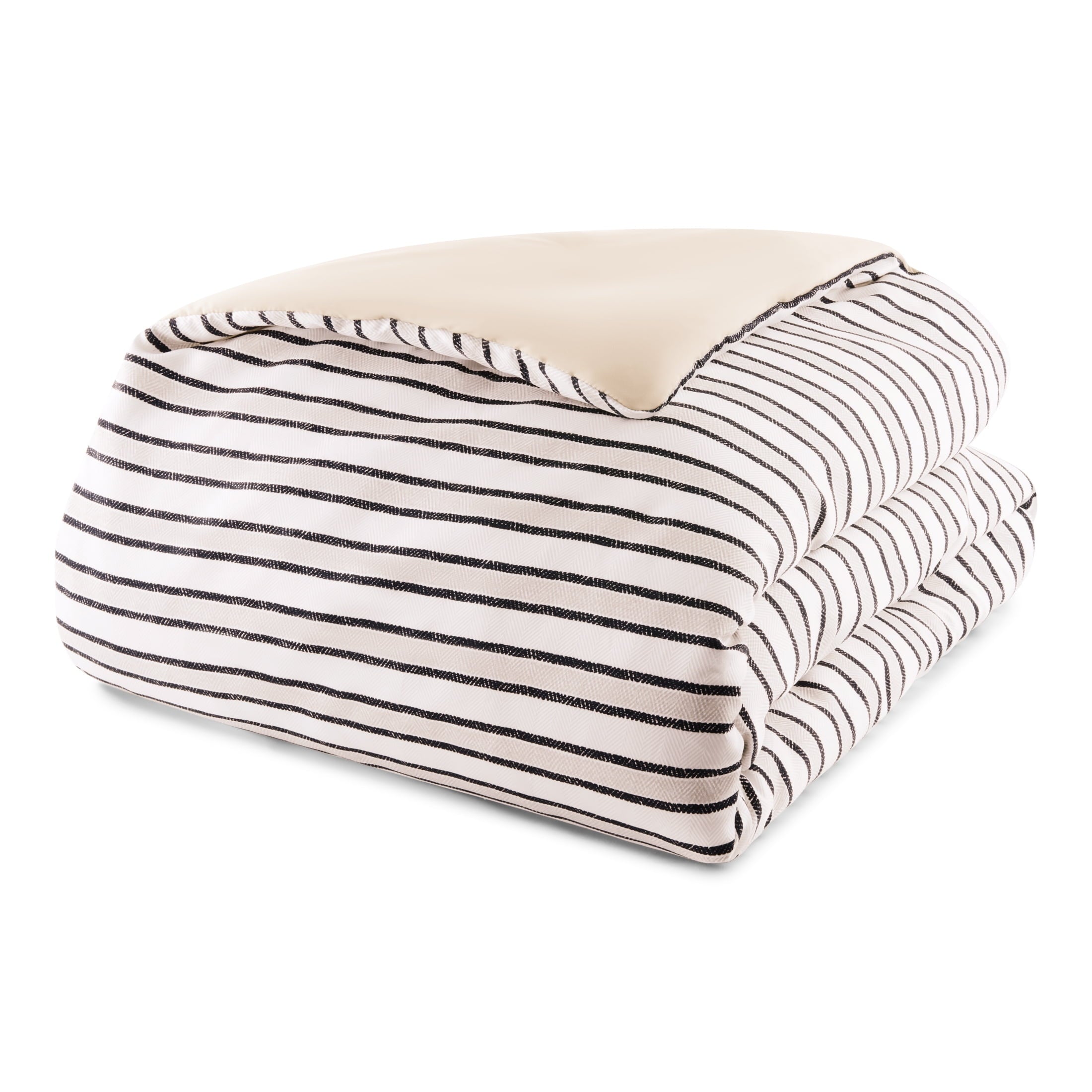 Heavyweight Warmth Soft Touch Bed in a Bag 11-Piece Reversible Tan & Black Striped Comforter Set with Sheets, Queen - Cloud-Like Soft Lightweight Bed Comforter Detail