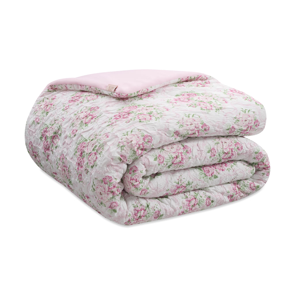 Luxurious Quilted 2-Piece Coquette Floral Pink Comforter Set, Twin/Twin XL - All-Season Down Alternative Comforter Insert Detail