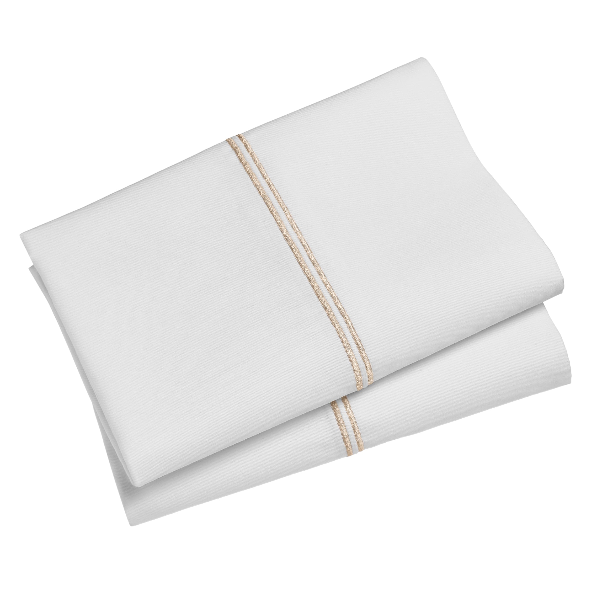 Ultra-Soft 4-Piece 300 Thread Count White Pima Cotton Bed Sheet Set with Tan Hem, Full , Adult/Teen - Luxury Bed Sheet Set with Deep Pockets Detail