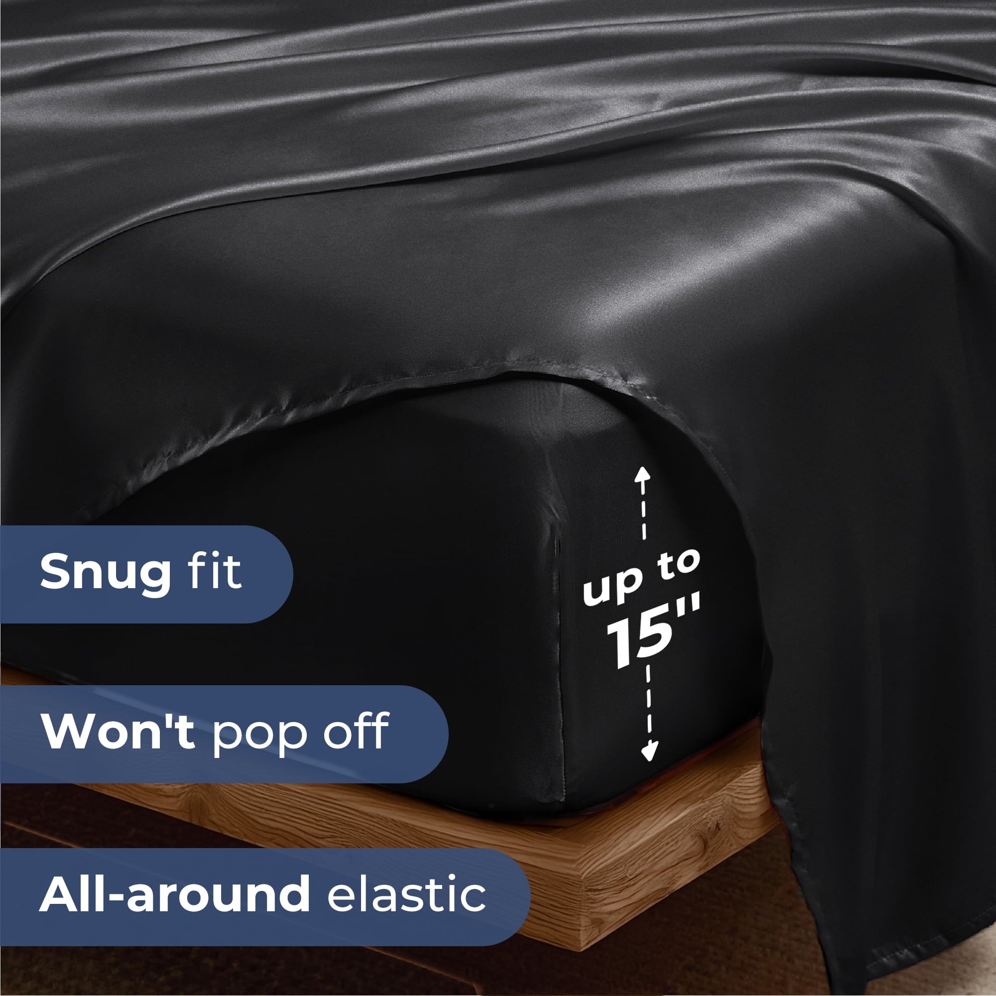 Wrinkle-Resistant Set, Queen, Silky Bed s, 4 Pieces,Black - Luxury Bed Sheet Set with Deep Pockets Detail