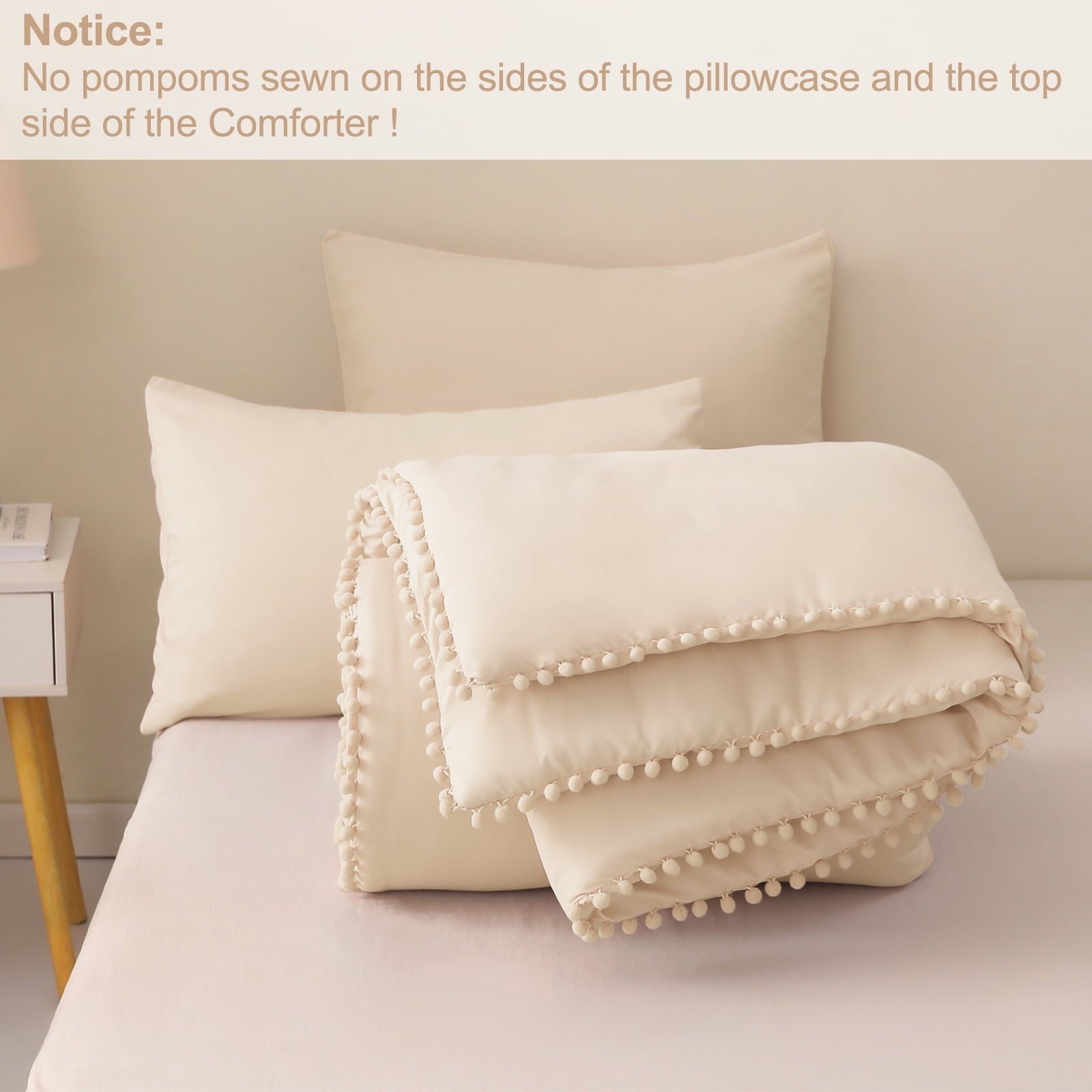 Hypoallergenic Cloud Boho Pom Pom Ball Fringe King Size Comforter Set, 3 Pieces Beige Lightweight Down Alternative Bedding Comforter Sets ... - Hypoallergenic Ultra-Fluffy Quilt for Winter Detail