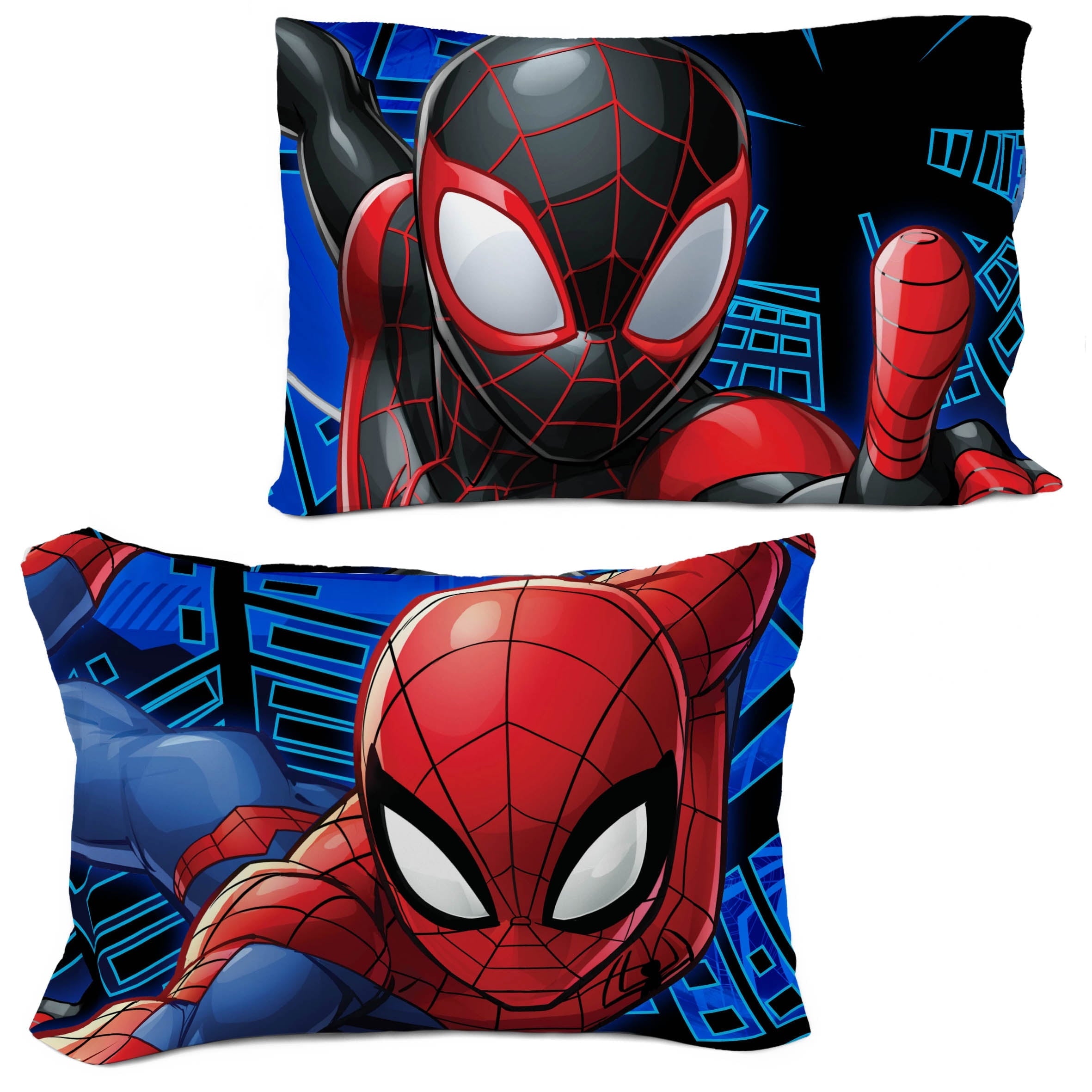 Heavyweight Warmth Spiderman Techno City Kids 2 Piece Blue Reversible Comforter and Pillowcase Set, Twin/Full - Cloud-Like Soft Lightweight Bed Comforter Detail