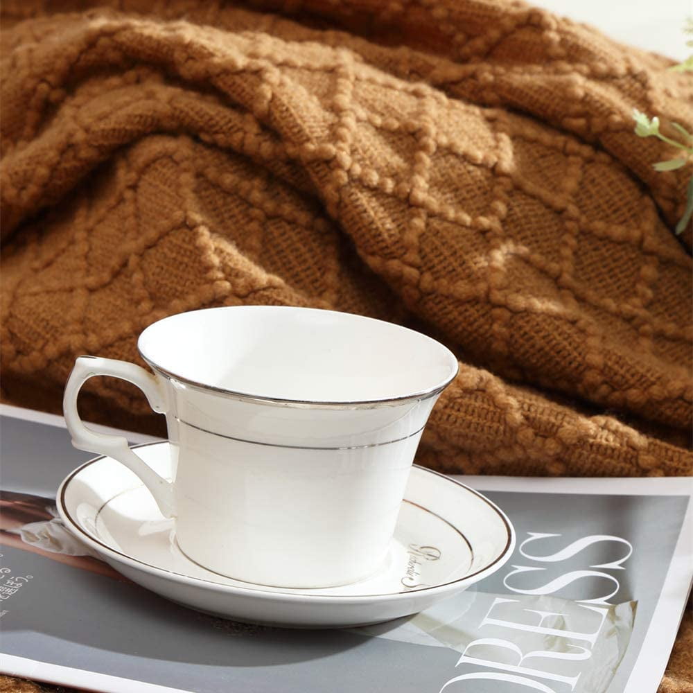 Decorative Knitted Home Decor Rustic Couch Sofa Chair Bed Throw Blanket, Soft Warm Light Weight in Spring Summer (50''X60'' Brown) - Luxury Knitted Decorative Throw Blanket with Fringes Detail