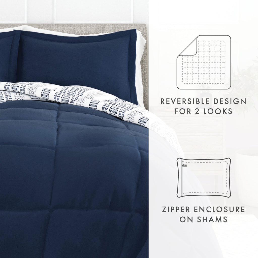 Luxurious Quilted 2-Piece Navy Farmhouse Dreams ReversiblePrint Comforter Set, Twin/TwinXL - Hypoallergenic Ultra-Fluffy Quilt for Winter Detail