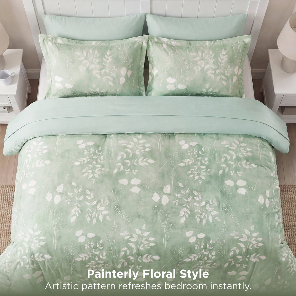 Fluffy Down Alternative Queen Comforter Set Sage Green, Bed in a Bag Queen Size Bedding, 7-Pieces Botanical Flowers Spring Comforter, Sheets,... - Hypoallergenic Ultra-Fluffy Quilt for Winter Detail