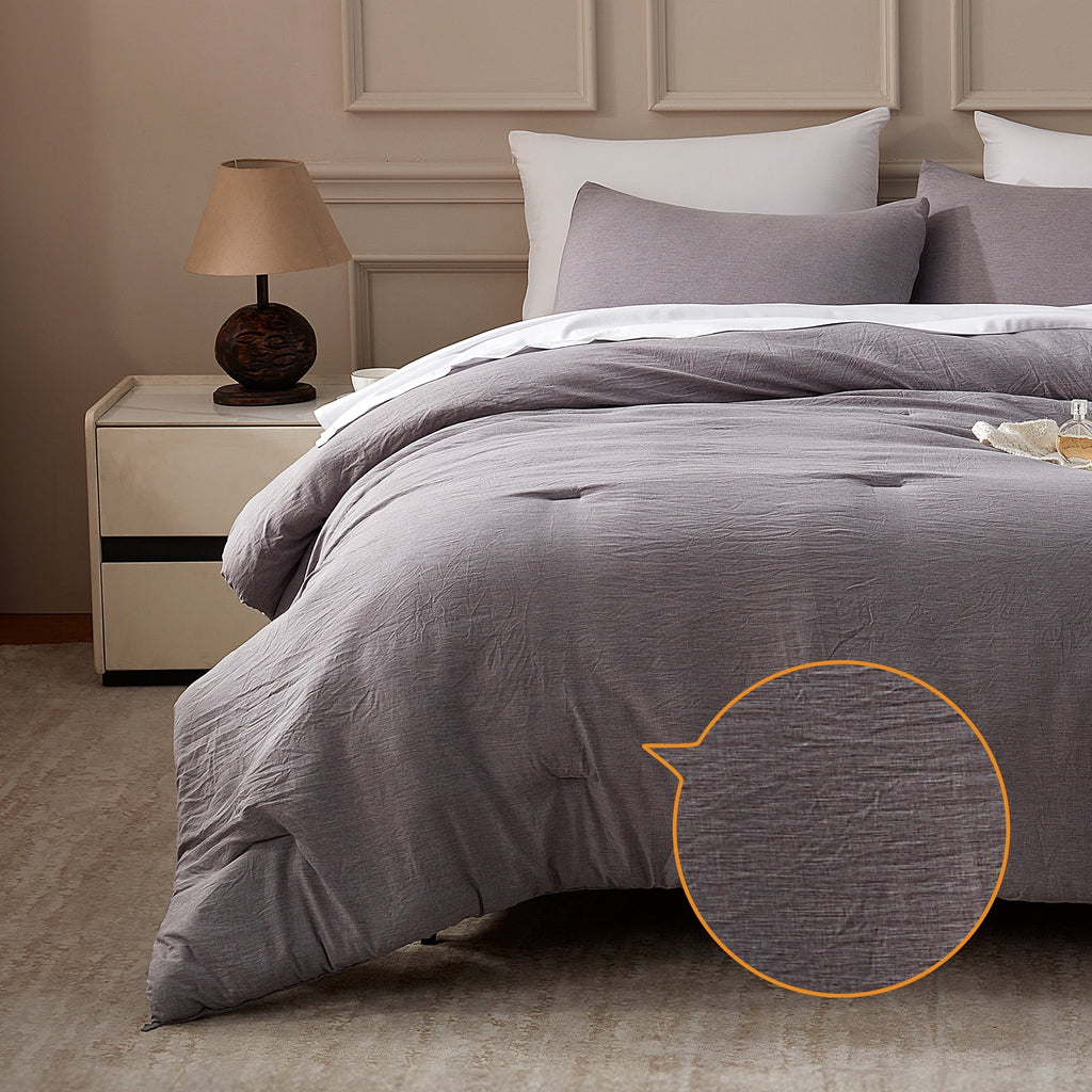 All-Season Washed Comforter Set Full Size - 3 Pieces Soft Luxury Cationic Dyeing Bedding Sets, Linen-Like Texture Breathable Wri... - All-Season Down Alternative Comforter Insert Detail