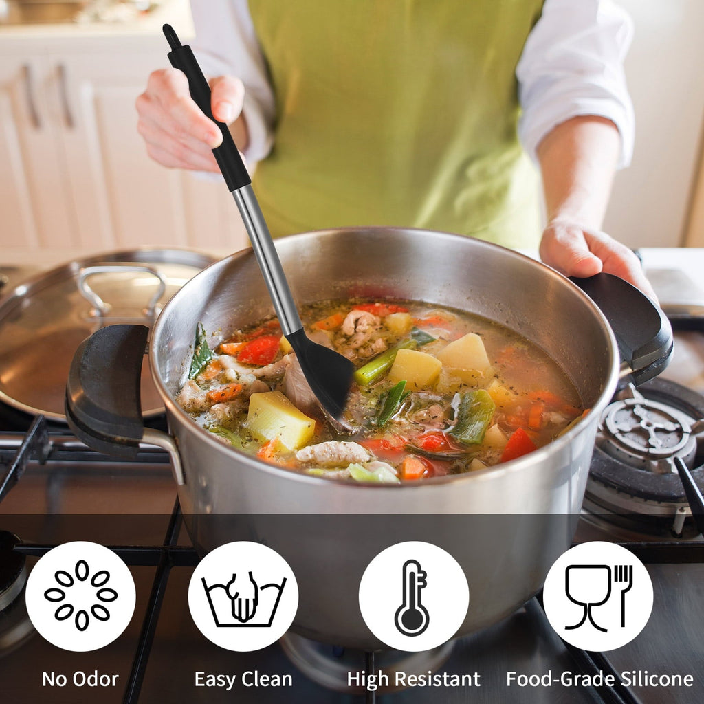 Ergonomic Cooking Silicone Cooking Spatulas and Spoons, 4 Pack Heat Resistant Silicone Cooking Utensils Set, Non-stick Large Ki... - Ergonomic Kitchen Tongs and Cooking Spoon Utensil Detail