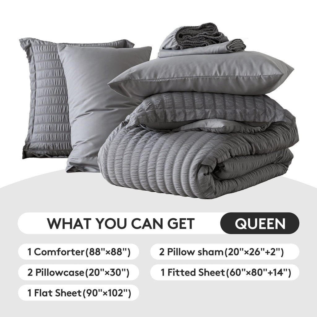 Fluffy Down Alternative 7 Piece Queen Comforter Set, Bed in a Bag with Sheets, Pillowcases & Shams, All Season Soft Bedding, Cozy and Lightwe... - Luxurious Quilted Duvet Cover Set Detail
