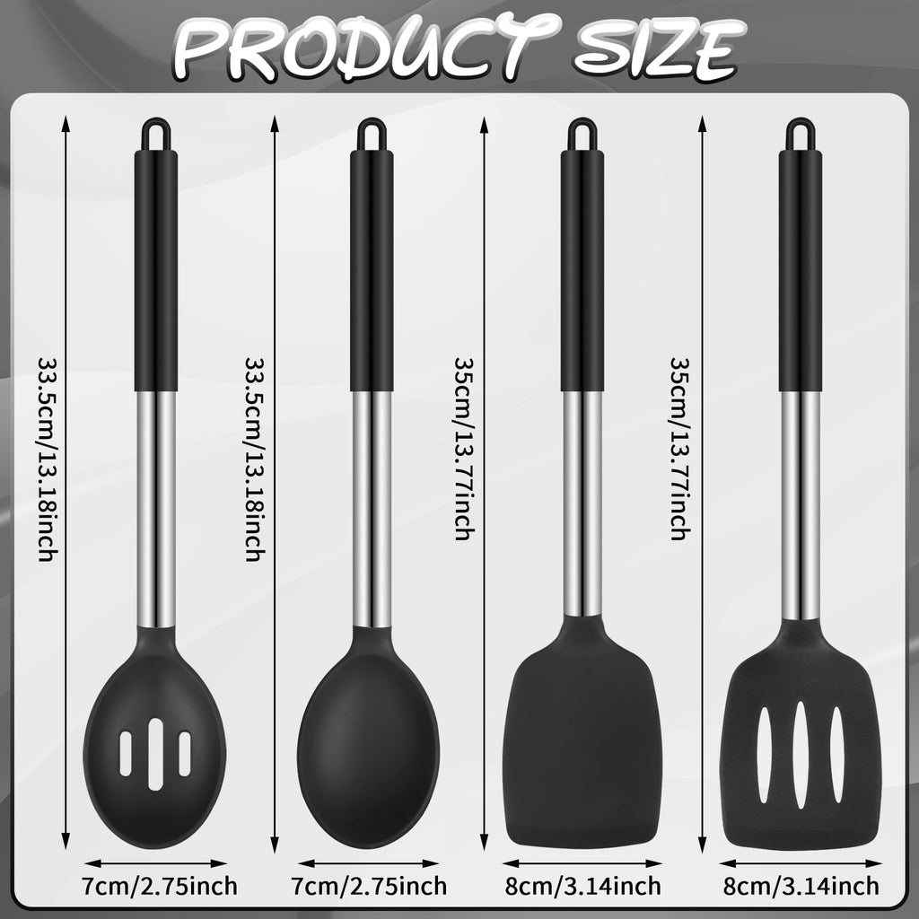 Ergonomic Cooking Silicone Cooking Spatulas and Spoons, 4 Pack Heat Resistant Silicone Cooking Utensils Set, Non-stick Large Ki... - Ergonomic Kitchen Tongs and Cooking Spoon Utensil Detail