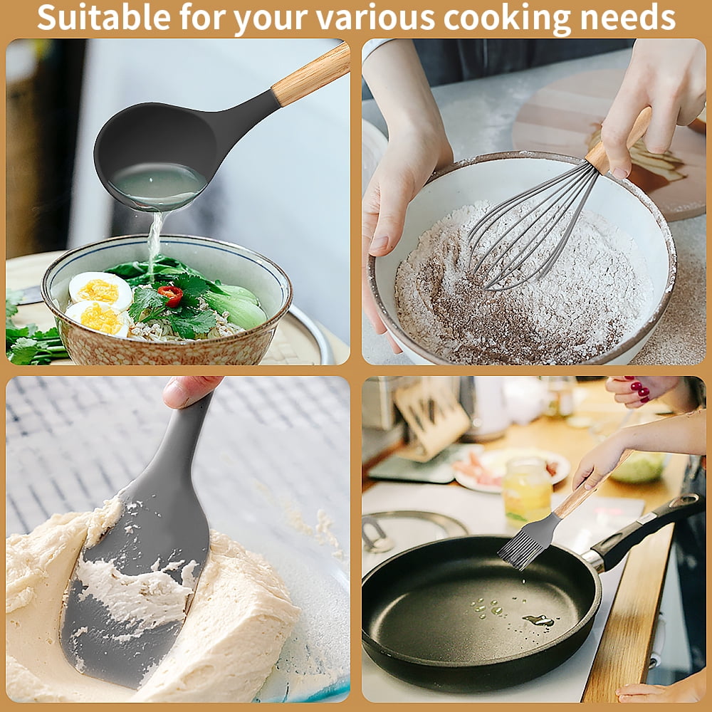 Chef-Quality Silicone Wooden Heat Resistant Kitchen Utensil Set, 12 pcs - Professional Kitchen Tool for Culinary Enthusiasts Detail