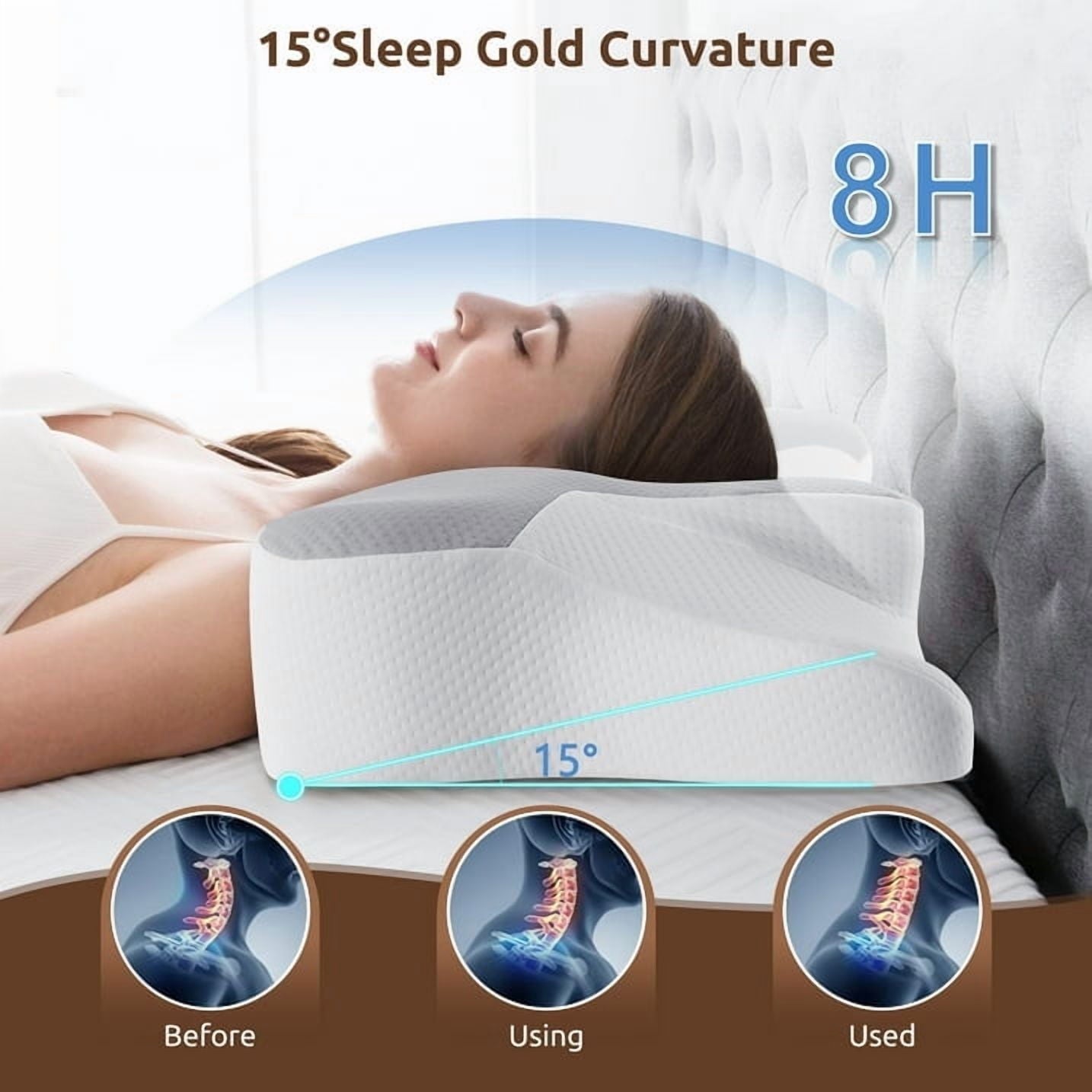 Ergonomic Memory Foam Cervical Pillow for Sleeping Memory Foam Neck Pain Relief Contour Orthopedic Ergonomic Pillows for Women Side Sleeper... - Decorative Throw Pillow Cushion for Sofa & Bed Detail