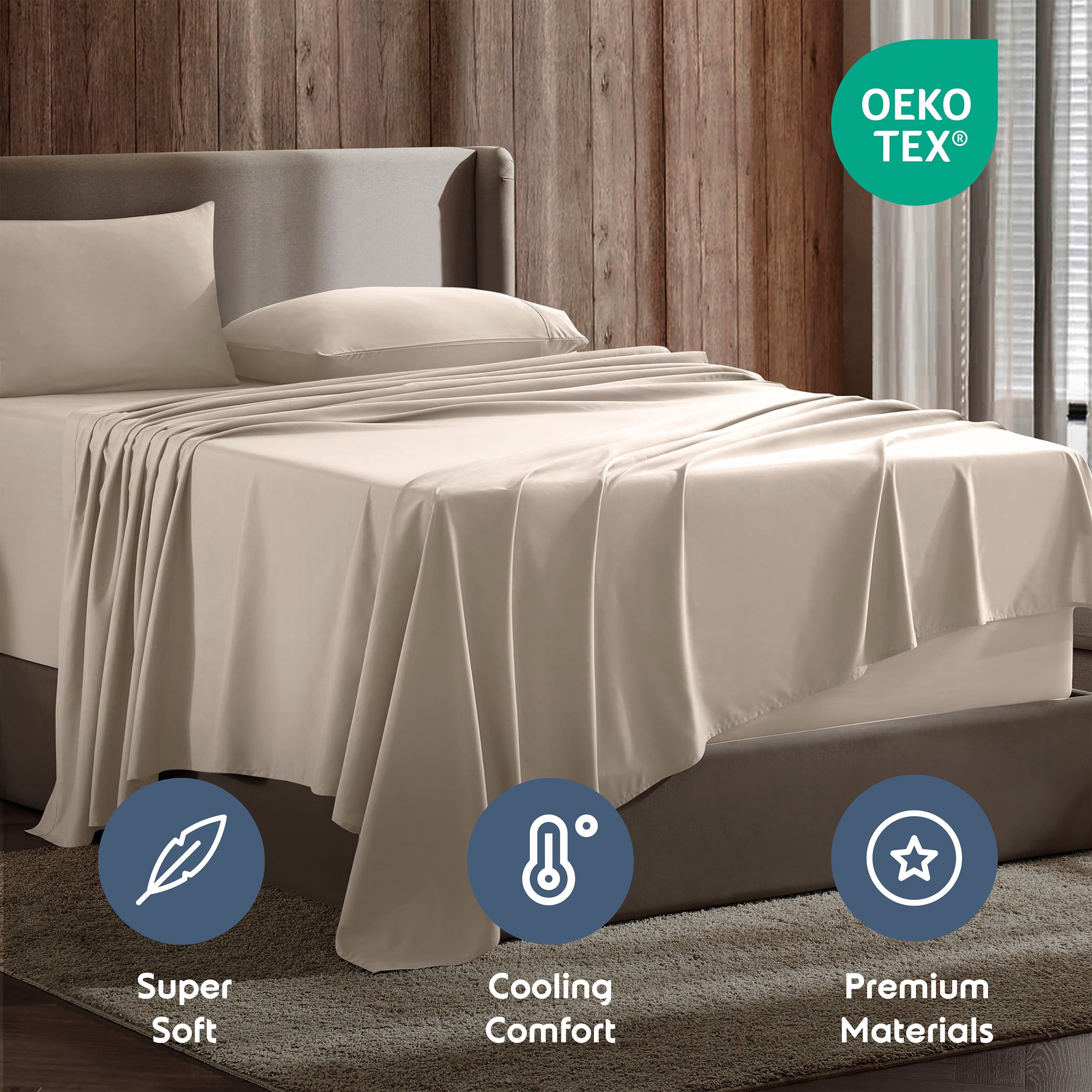Breathable Luxury King Sheet Sets, 1800 Series Deep Pocket 4 Piece, Luxury Soft Microfiber Bed Sheet Sets, BEIGE CREAM - Luxury Bed Sheet Set with Deep Pockets Detail