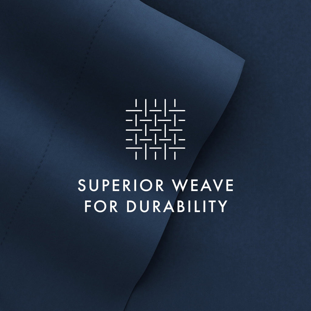 Premium Egyptian Cotton 4 Piece Solid Microfiber Bed Sheet Set, Navy, Queen - Cooling Hotel Quality Bedding Sheets and Pillowcases Detail