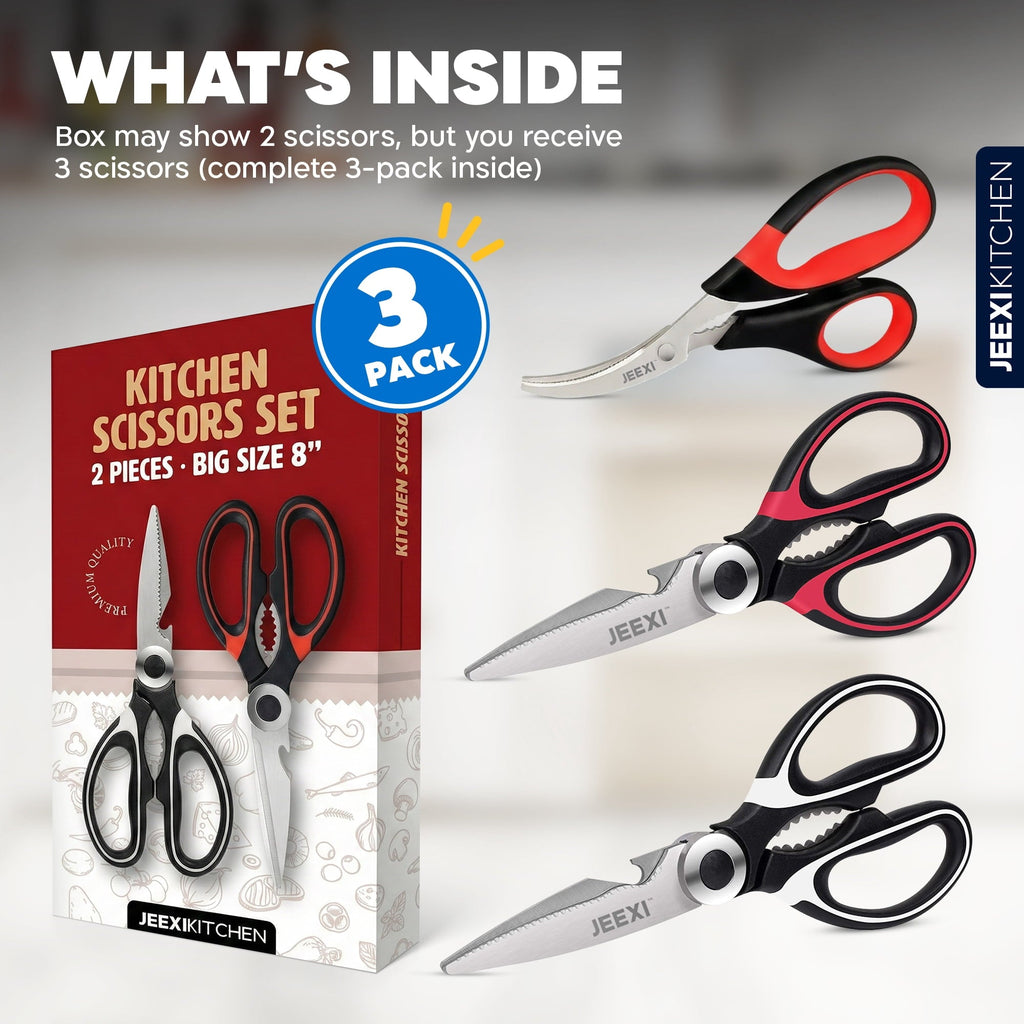 Ergonomic Manual 3 Pack Kitchen Scissors, Ultra-Sharp Premium Stainless Steel Heavy Duty Kitchen Shears & Multi Purpose Poultry Shears... - Kitchen Gadget Tool for Quick Food Prep Detail