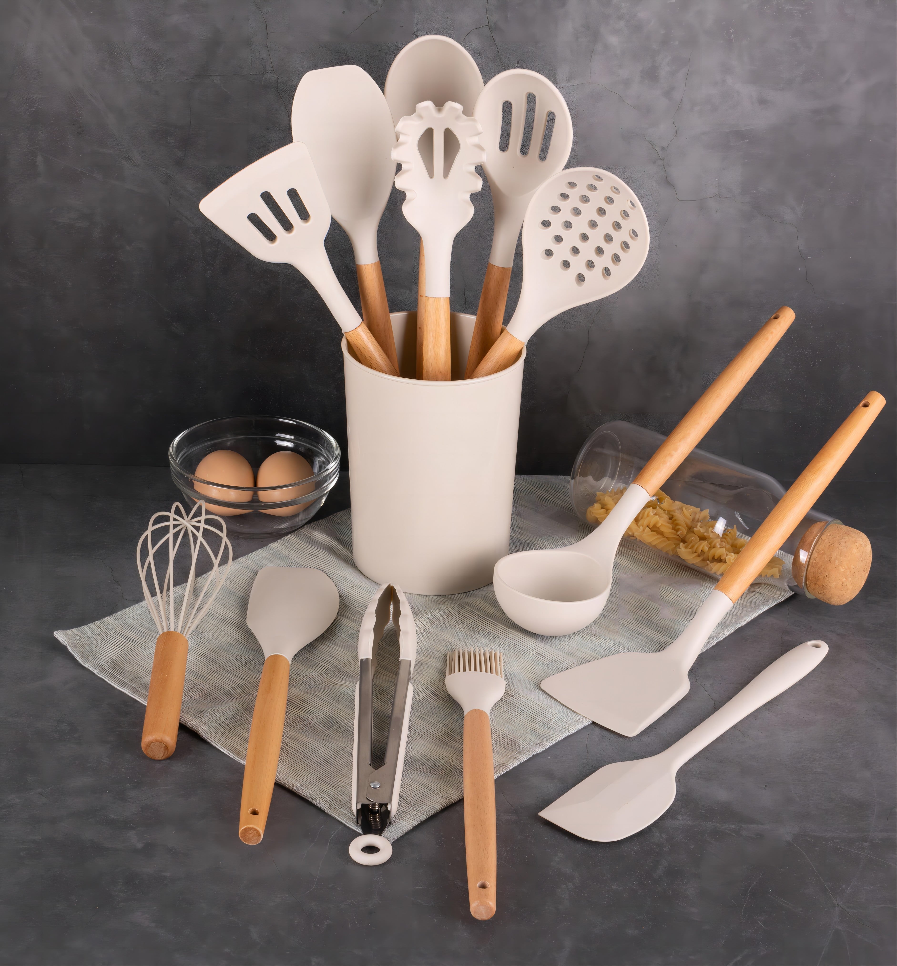 Premium Silicone 14pcs Cooking Utensil Set with Caddy - Premium Stainless Steel Cooking Utensil for Non-Stick Pots Detail