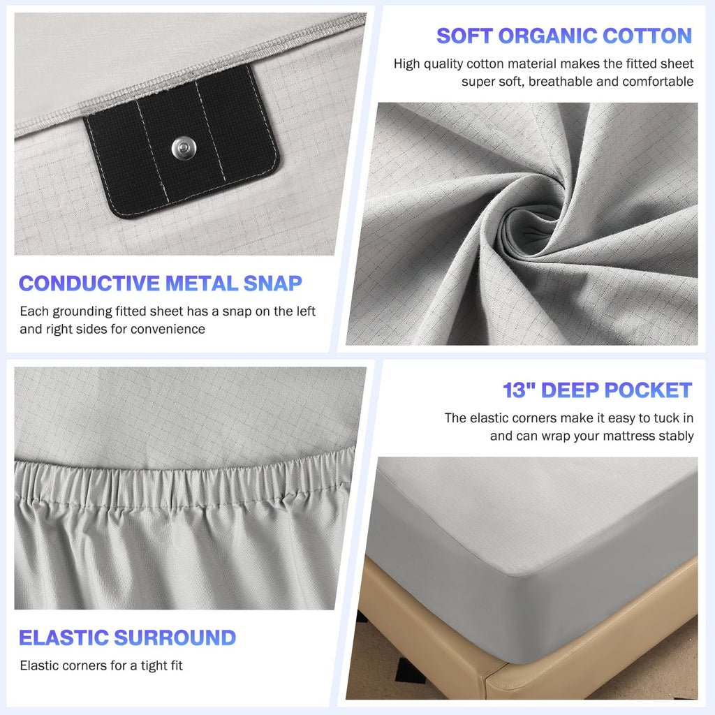 Ultra-Soft Grounding Sheets King Size,Earth Grounded Fitted Bed Sheet 10% Pure Silver Fiber + 90% Organic Cotton, Bed Grounding ... - Cooling Hotel Quality Bedding Sheets and Pillowcases Detail