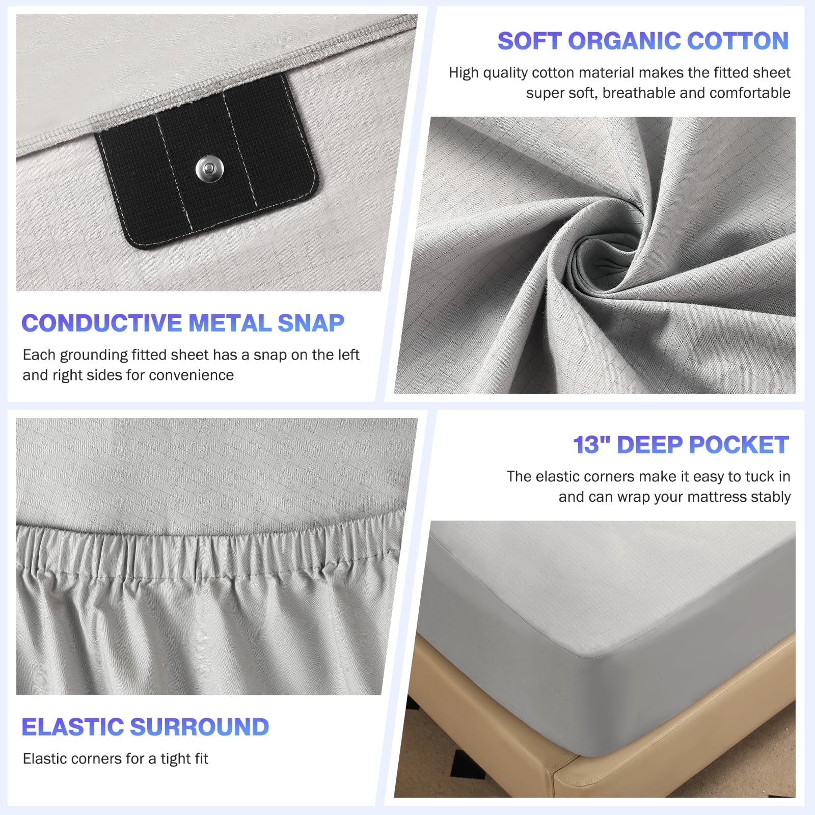 Ultra-Soft Grounding Sheets King Size,Earth Grounded Fitted Bed Sheet 10% Pure Silver Fiber + 90% Organic Cotton, Bed Grounding ... - Cooling Hotel Quality Bedding Sheets and Pillowcases Detail